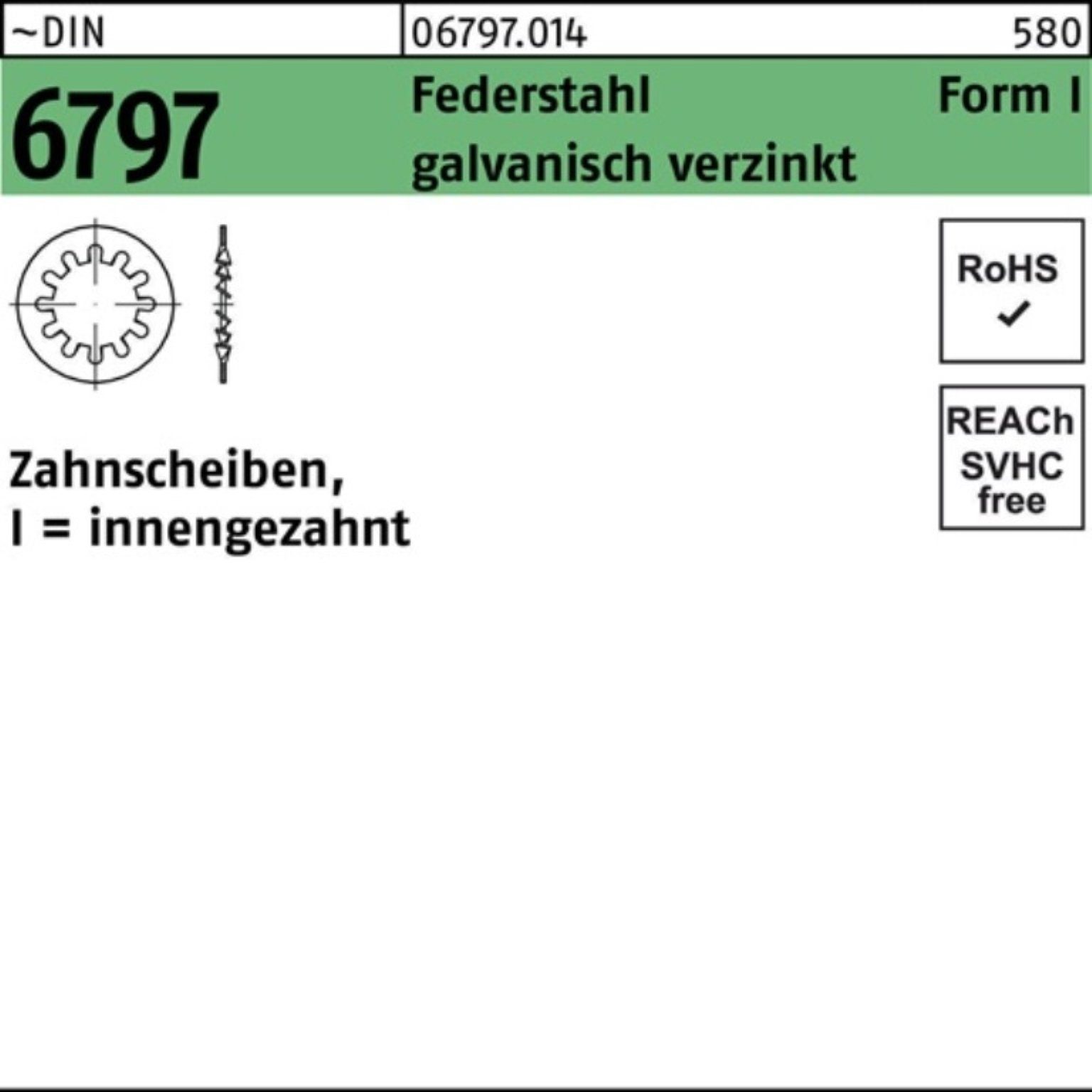 Reyher Zahnscheibe 500er Pack Zahnscheibe DIN 6797 FormI innengezahnt I 4,3 Federstahl ga