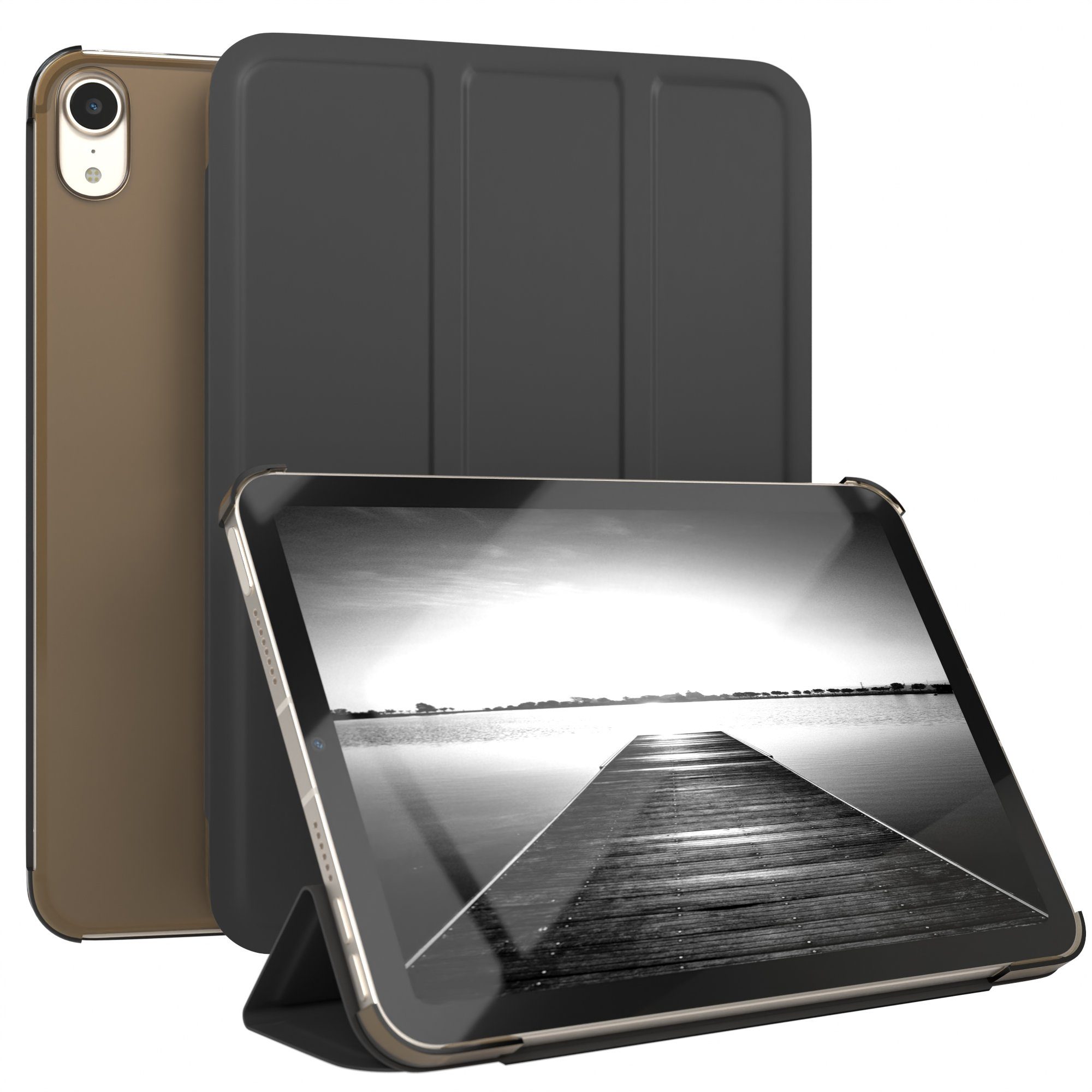 EAZY CASE Tablet-Hülle Smart Case für Apple iPad Mini 6. Generation 2021 8,3 Zoll, Hülle mit Standfunktion Tablet Klapphülle Anti-Kratz Tasche Schwarz