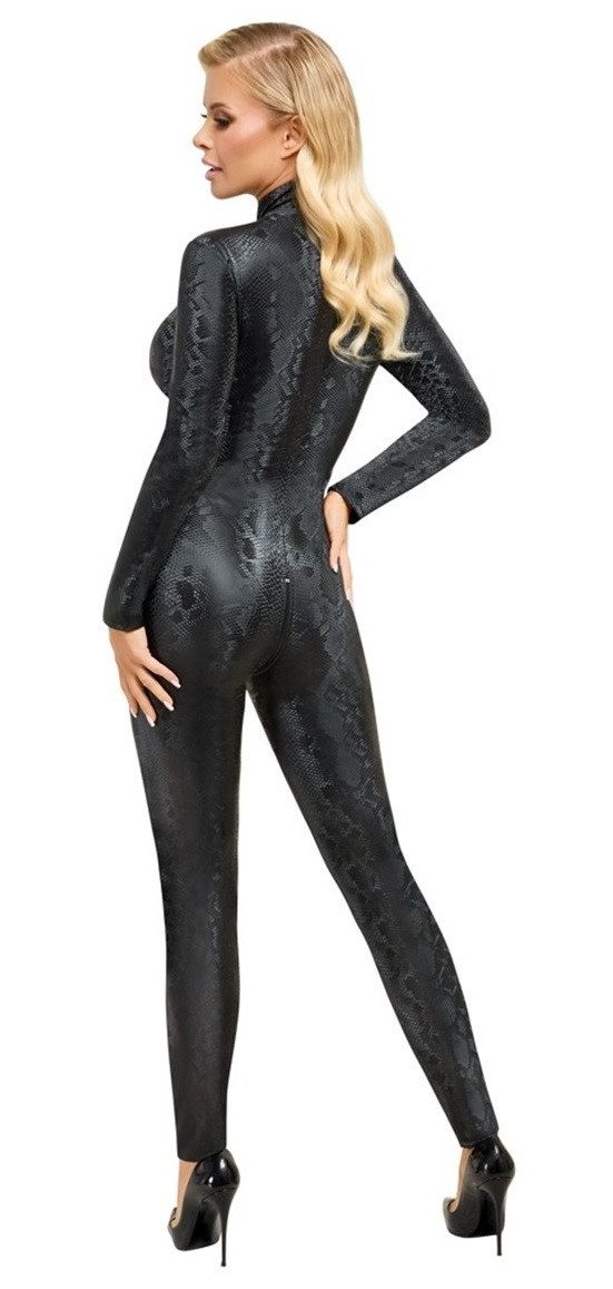 Cottelli PARTY Jumpsuit Overall in Schlangenhaut-Optik, 3-Wege-Reißverschluss, Catsuit