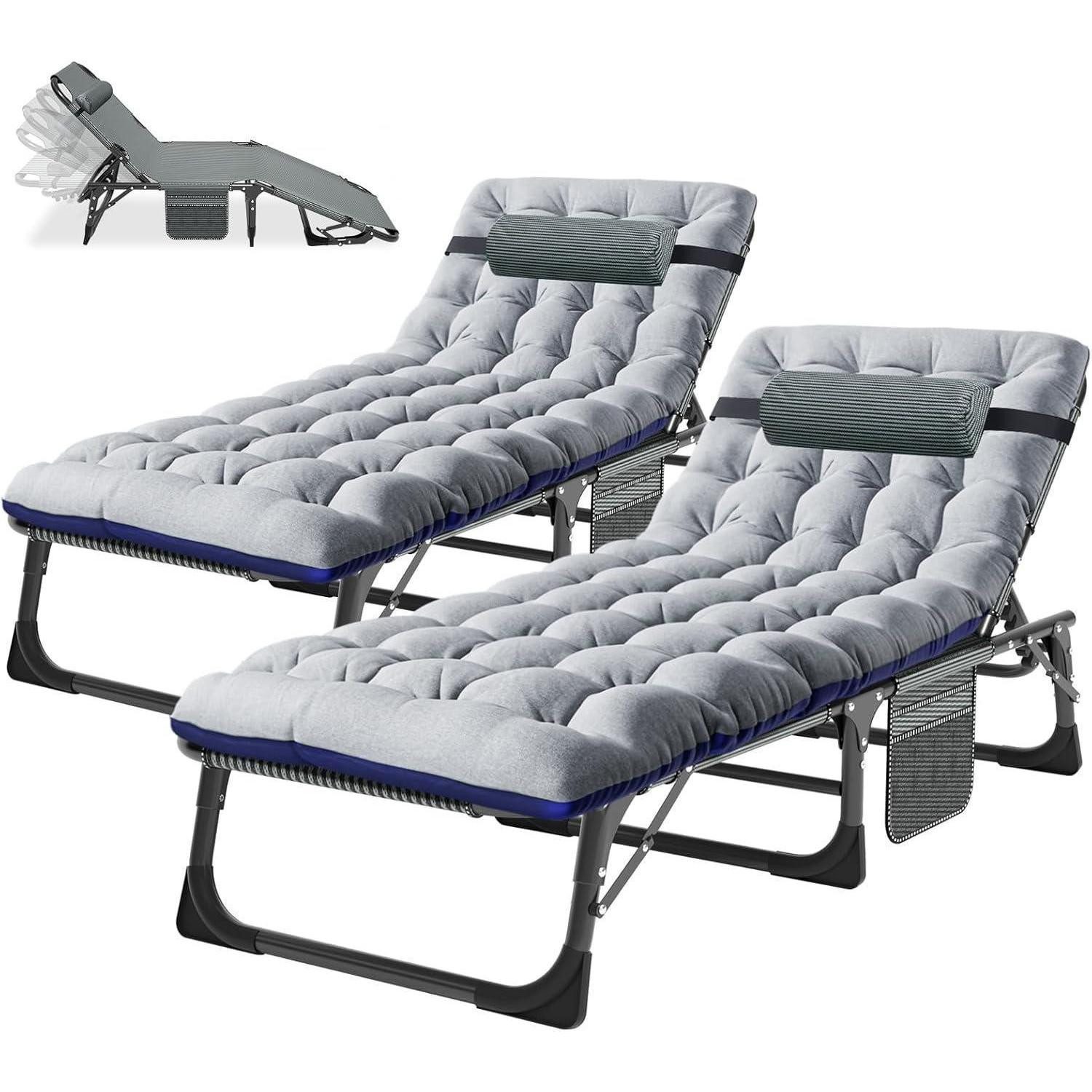 Gartenliege 2er Set Sonnenliege Klappbar mit Matratze und Seitentasche 150kg