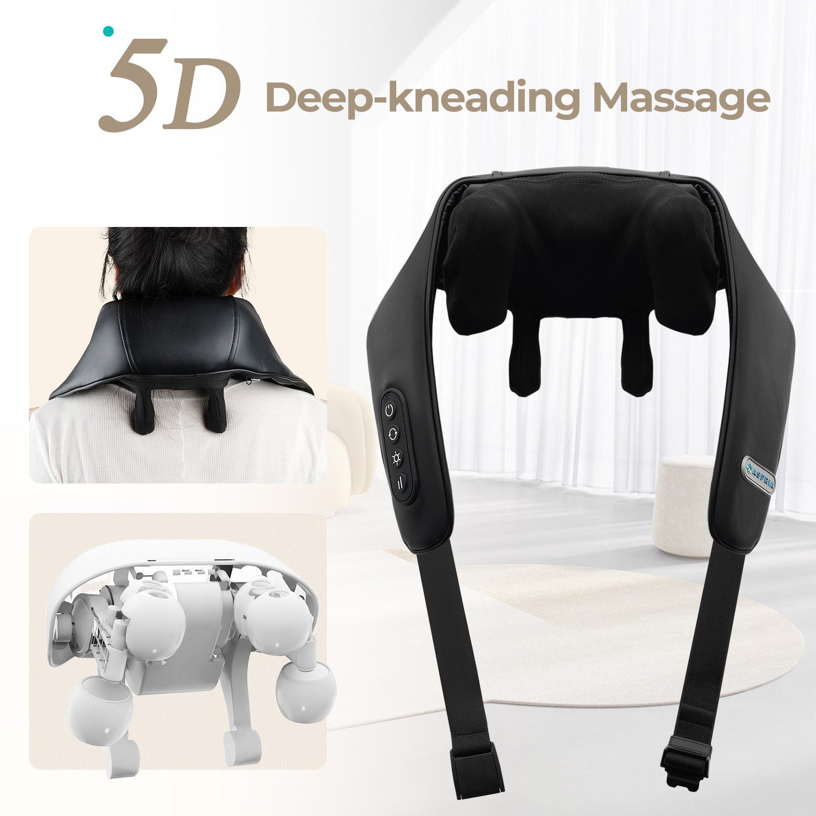 NAIPO Shiatsu-Massagegerät 5D mit Wärme für Nacken Rücken Schulter, Wiederaufladbar, Tragbares Massagegerät Geschenk für Frauen Männer Freunde Familie