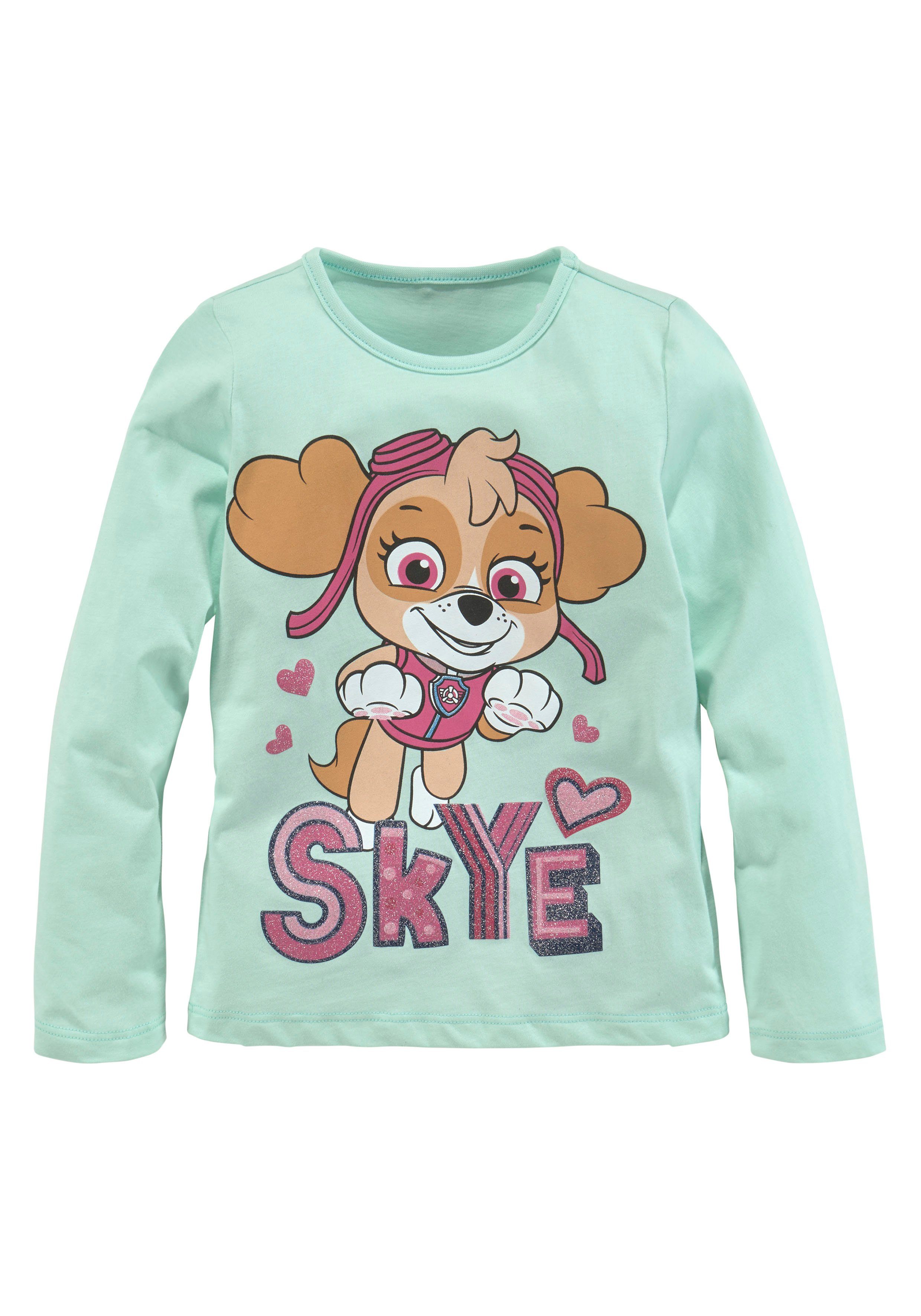 PAW PATROL Langarmshirt Glitzerdetails Druck mit