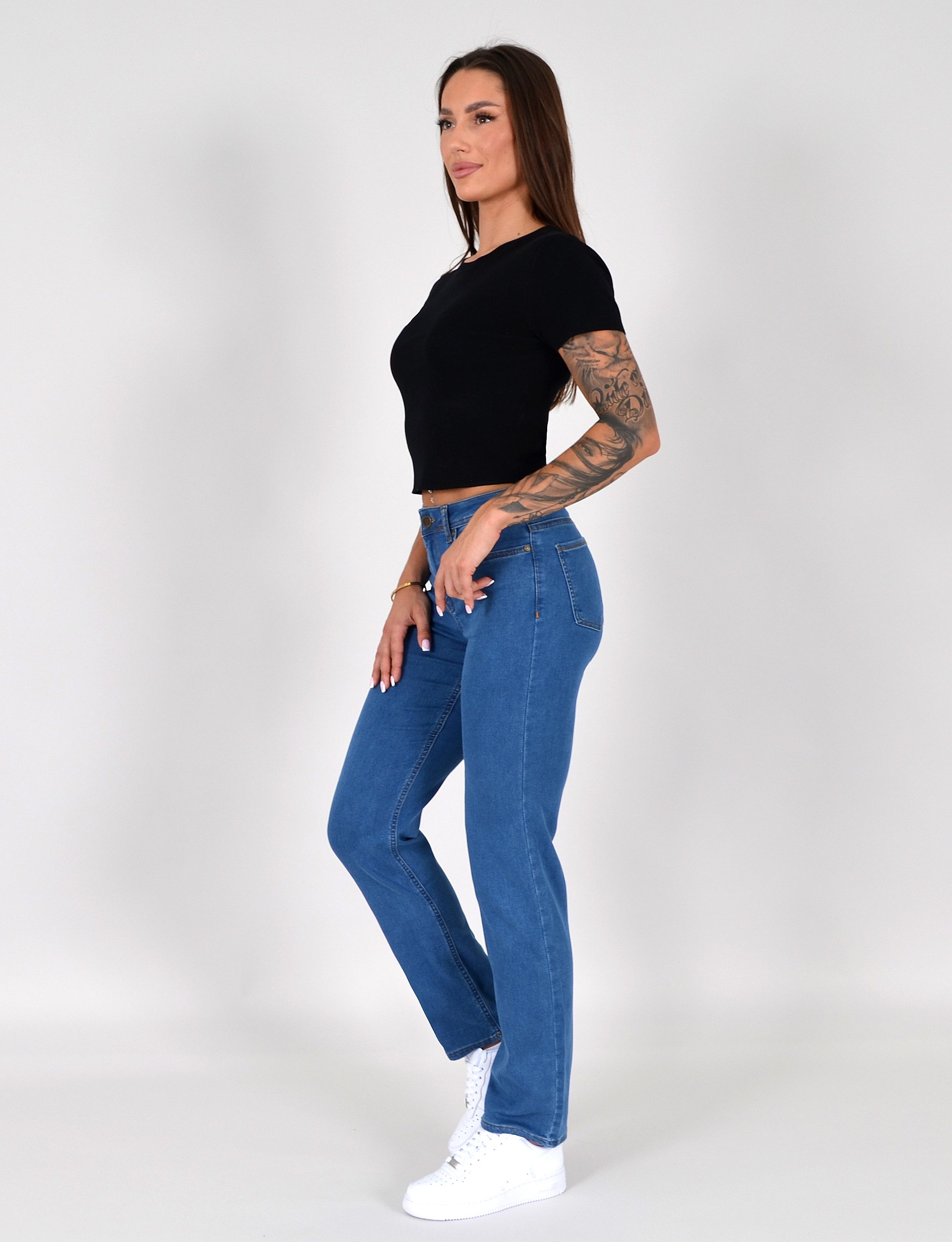 ESRA Straight-Jeans Damen Stretch-Jeans Premium Baumwolle Jeanshose Damen Straight Fit G14 Straight Jeans Damen High Waist Stretch Jeans Damen Regular Hose