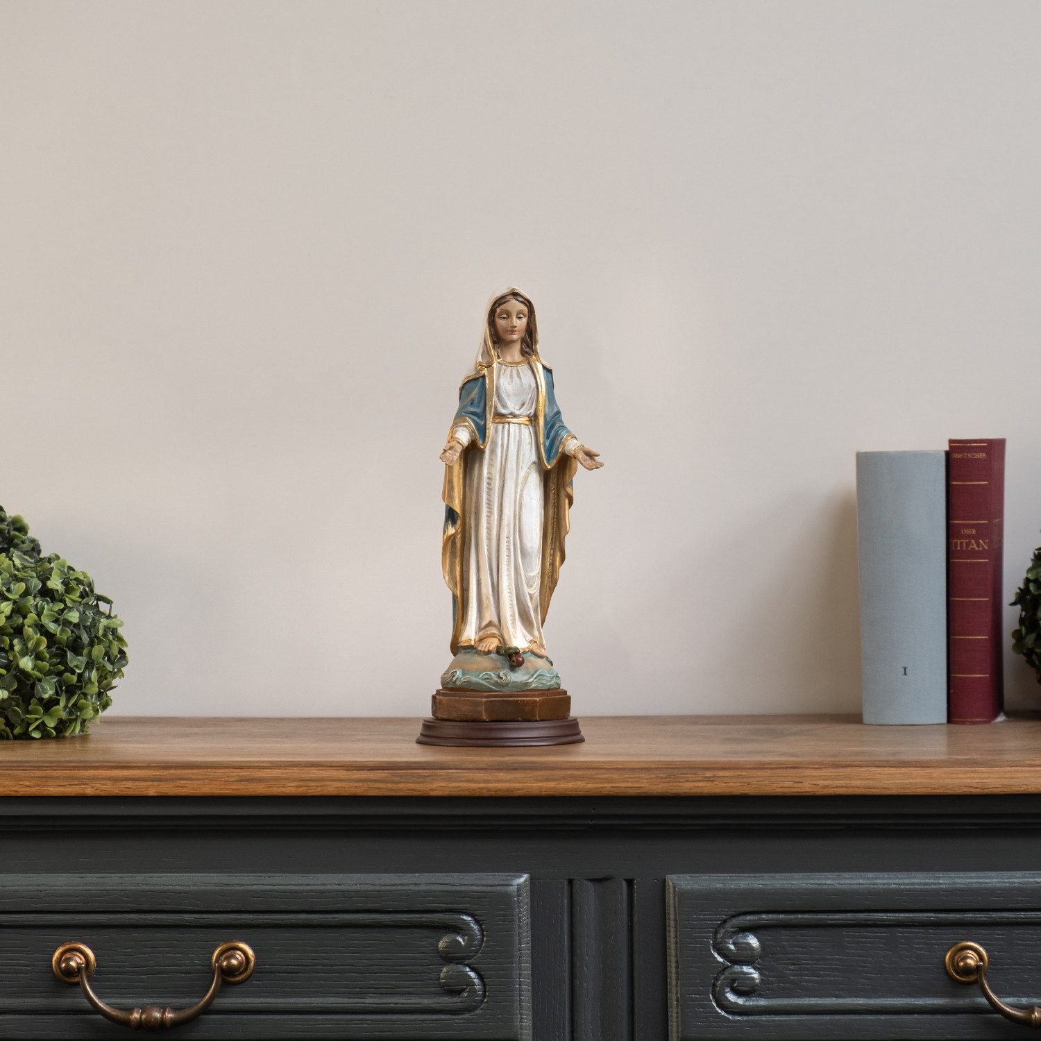 Moritz Dekofigur Jungfrau Maria Statue 31 cm – Marienfigur mit blau-goldenem Gewand, Polyresin Figuren Deko Geschenk Geometrische TierFigur Modern Skulptur – Bild 2 von 5