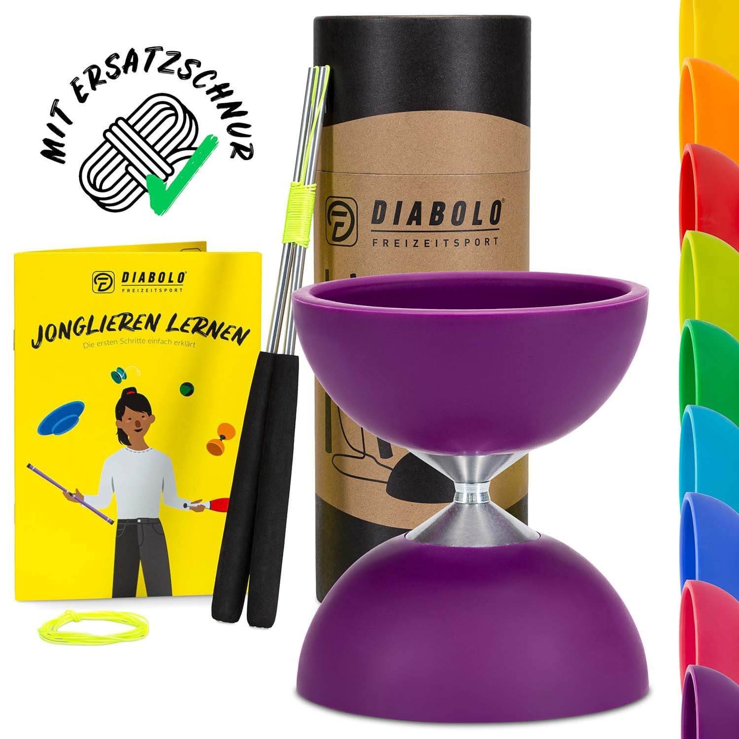Diabolo Freizeitsport Diabolo Set Basic - inkl. Alu-Handstäben, Ersatzschnur, Anleitung, (Set, 1-tlg), Diabolo Set Basic (lila) Kinder ab 5 mit Stäben Anleitung Ersatzschnur