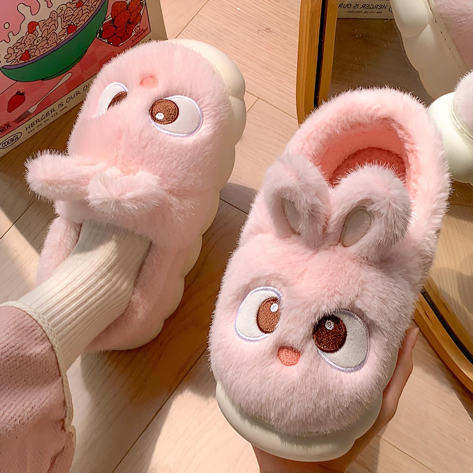 Corimori Plüsch Häschen Pantoffeln, süße Hasen Designs Plüsch Hausschuhe (Packung, Geschenk) kuschelig weiche Slipper für Kinder und Erwachsene, EU Größe 38-39