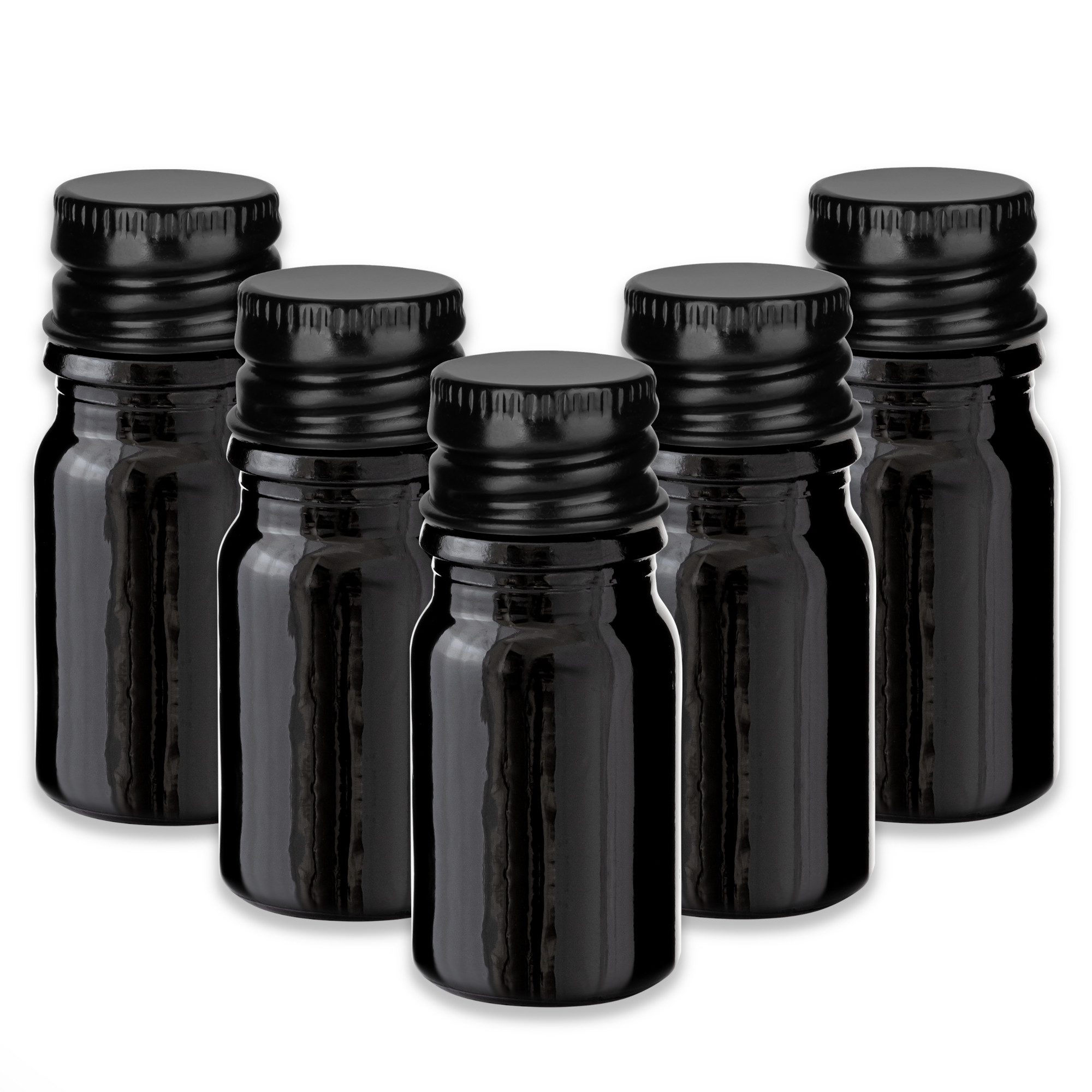 CK Verpackung GmbH Leerglas 5x Schwarze Glasflasche 5 ml mit schwarzem Aluminium Schraubverschluss (Set x5)