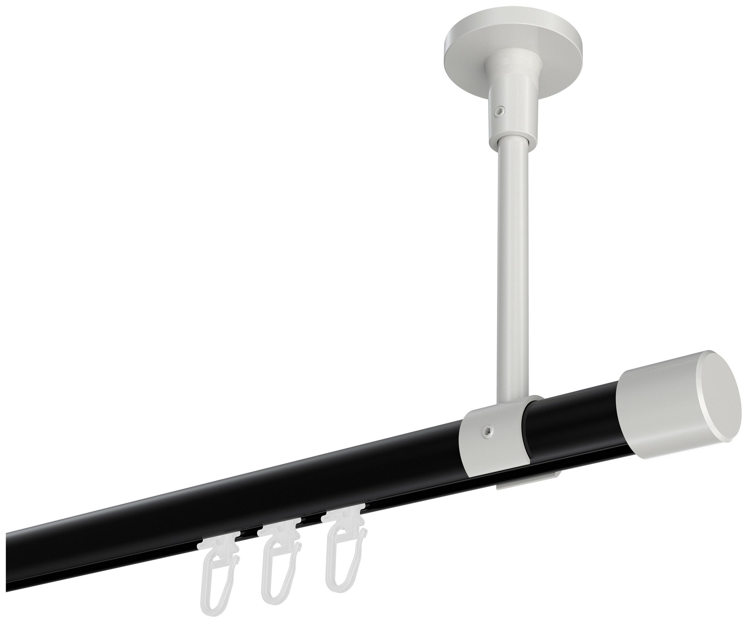INTERDECO Innenlaufschiene Sonette Santo, Ø 20 mm, 1-läufig, Fixmaß, kürzbar, Deckenmontage, Aluminium, Schwarz / Weiß / Bicolor