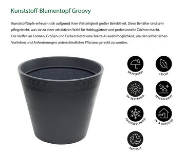 Dehner Blumentopf Groovy, ca. Ø 47.5 cm Höhe 41.2 cm Kunststoff anthrazit, Pflanzentopf frostbeständig / UV-beständig / wetterfest