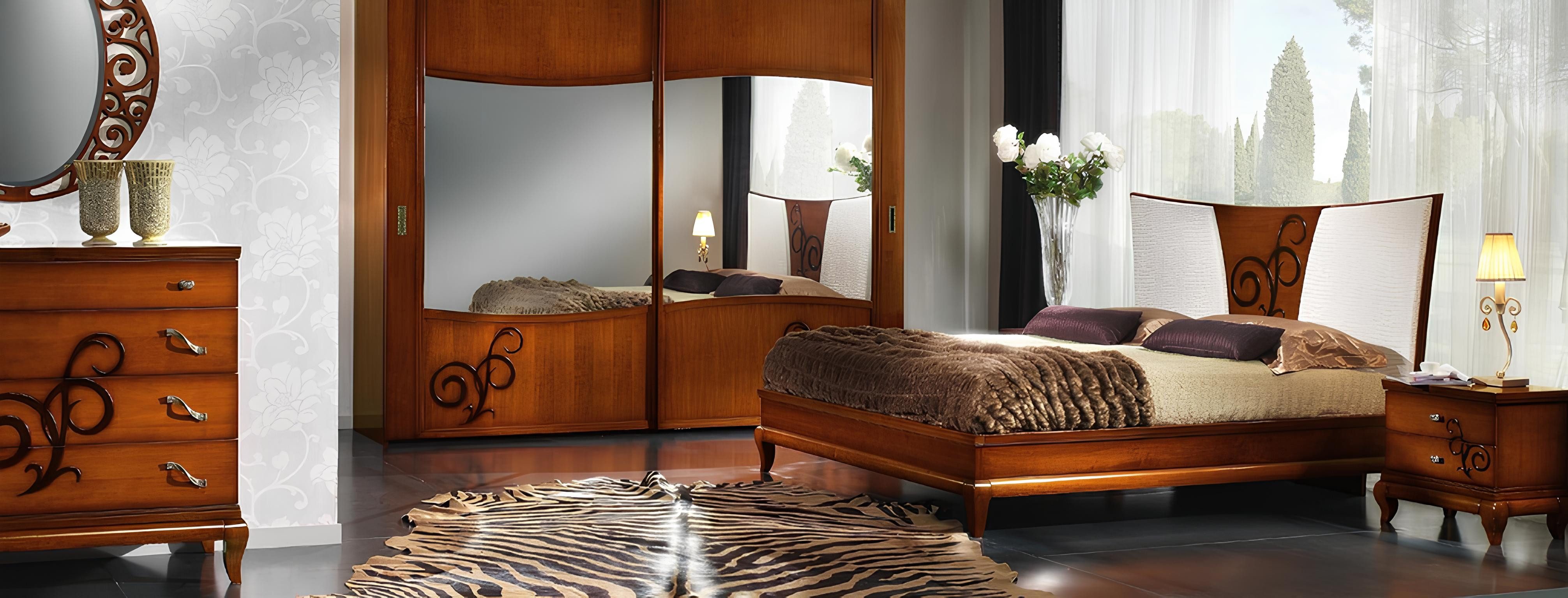 JVmoebel Holzbett Italienisches Schlafzimmermöbel-Set in warmem Braun mit Nachttischen (Set, 3-tlg., Bett), Made in Italy