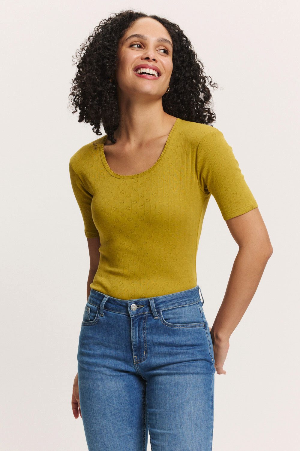 Tranquillo T-Shirt Jerseyshirt Camilaa Herz-Ajour Muster Leichtes Ajour-Jerseyshirt aus 100 % Bio-Baumwolle