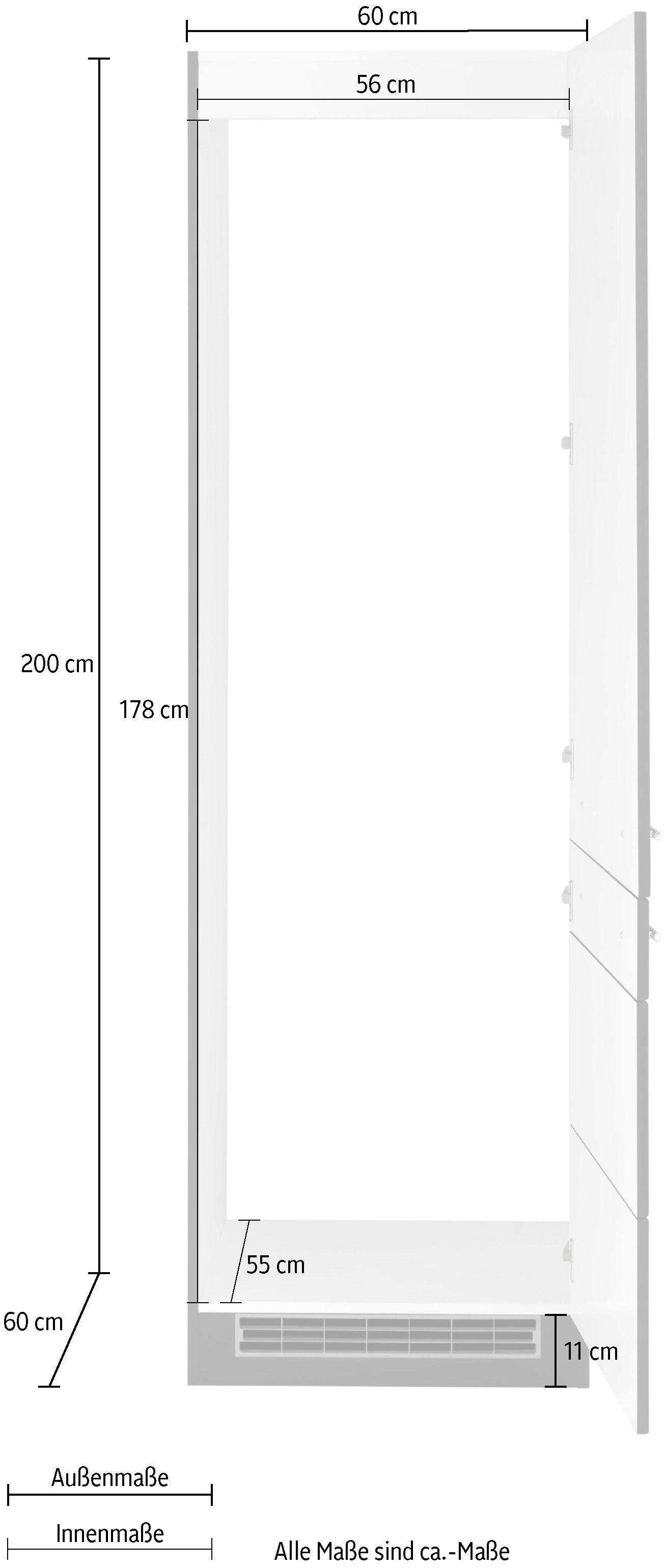 60 Hochglanz Kühlumbauschrank für | grau HELD 200 geeignet Einbau-Kühlgefrierkombination hoch, cm Wien breit, MÖBEL grafitgrau cm