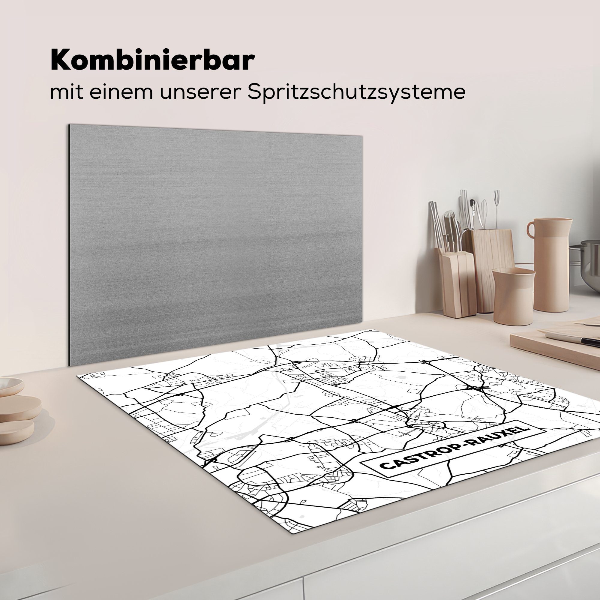 MuchoWow Herdblende-/Abdeckplatte Stadtplan - Castrop-Rauxel (1 Stadtplan, 78x78 cm, Vinyl, Ceranfeldabdeckung, für Arbeitsplatte küche tlg), 