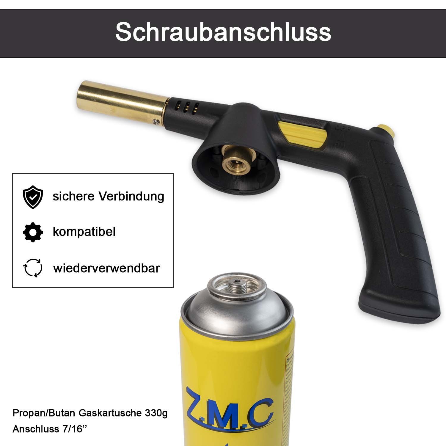 Flambierbrenner Gasbrenneraufsatz Grillanzünder einstellbare Bunsenbrenner Kohleanzünder Flammspritzpistole Lötbrenner Lötpistole), Gasbrenner Piezo-Zündung Lötlampe / 330g, Flammenleistung Gaskartuschen ZMC (automatische 2x +