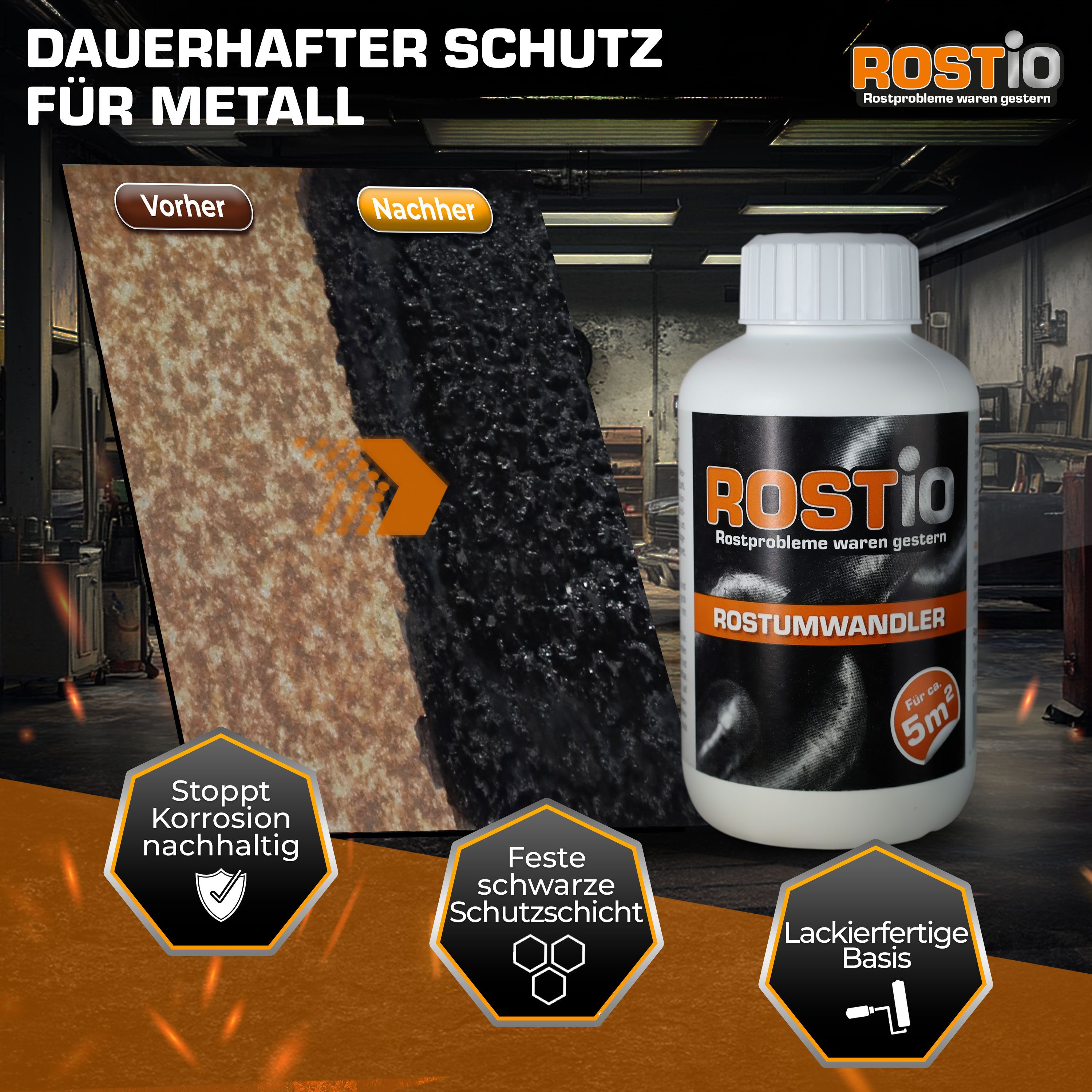 Rostio Rostschutzgrundierung Rostio Rostumwandler & Grundierung, Rostkonverter mit Pinsel 250 ml, {Rostumwandler & Grundierung in einem. Kein abwaschen erforder – Bild 4 von 5