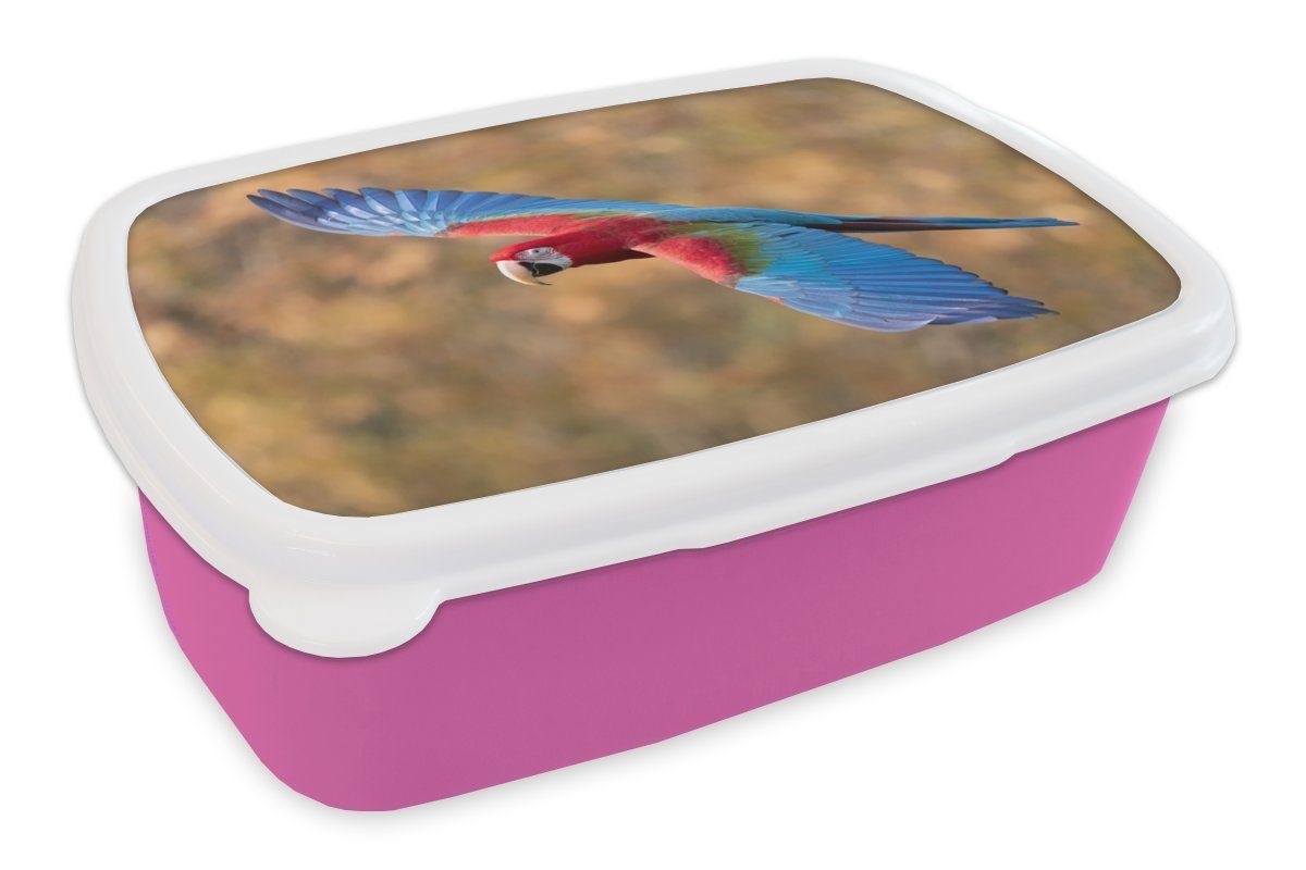 MuchoWow Lunchbox Bunter Papagei mit ausgebreiteten Flügeln, Kunststoff, (2-tlg), Brotbox für Erwachsene, Brotdose Kinder, Snackbox, Mädchen, Kunststoff rosa