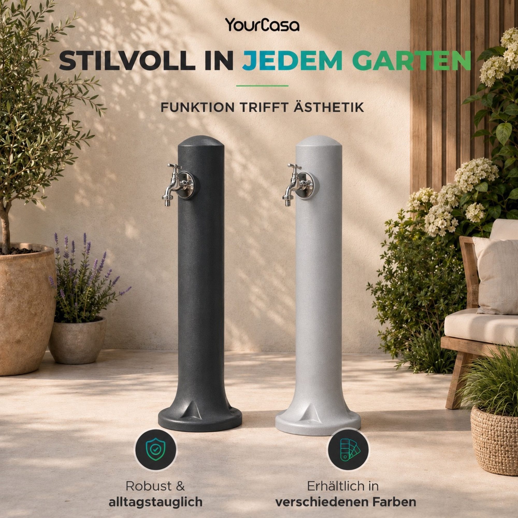 YourCasa Gartenbrunnen Monolith Wassersäule Garten 90cm Granit-Optik, Made in Europe