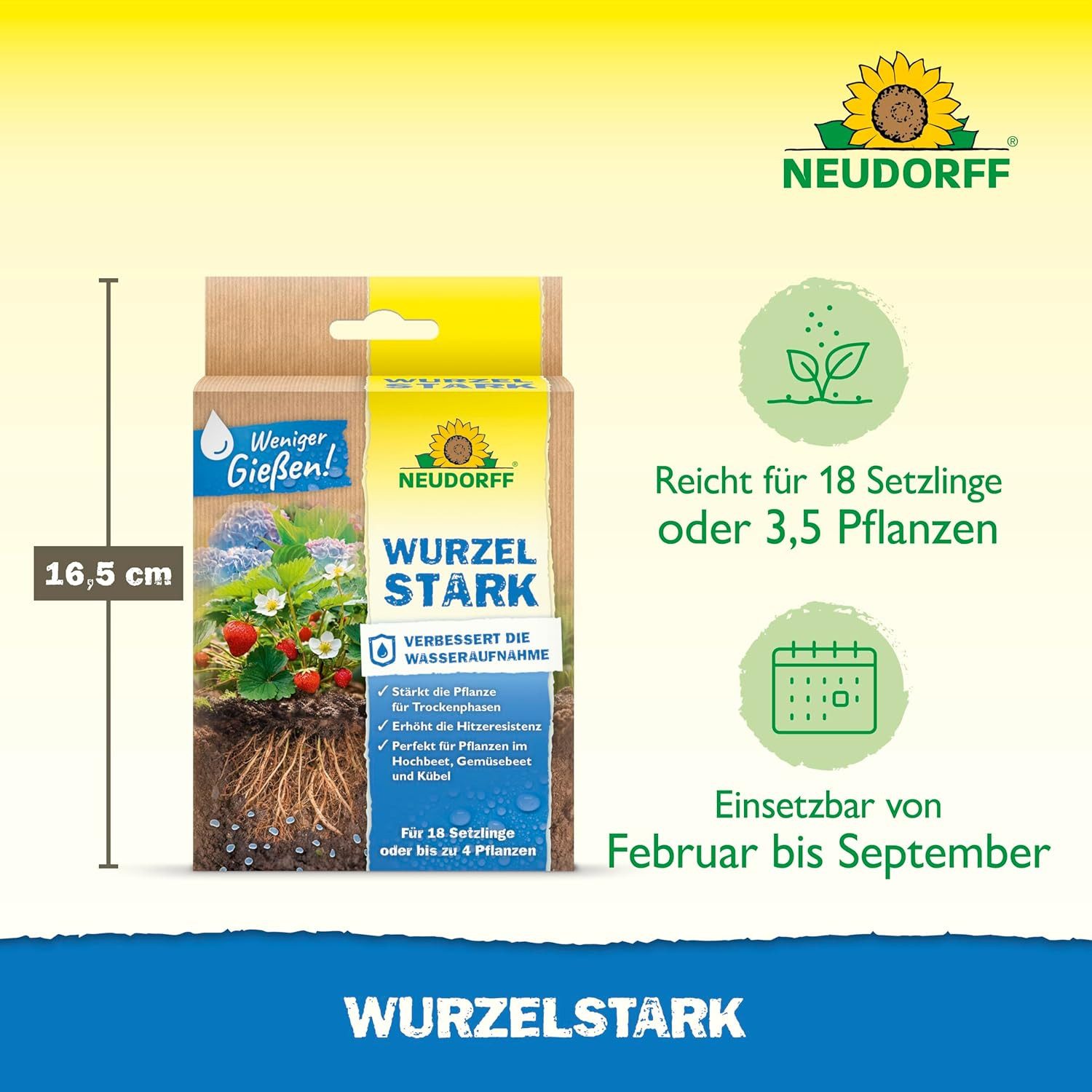 Neudorff Pflanzenstärkungsmittel Wurzelstark 36 g, Wurzelaktivator für schnelles Wurzelwachstum aller Pflanzen, Weniger Gießen, auch in Trockenperioden, Garantiert eine optimale Düngerausnutzung