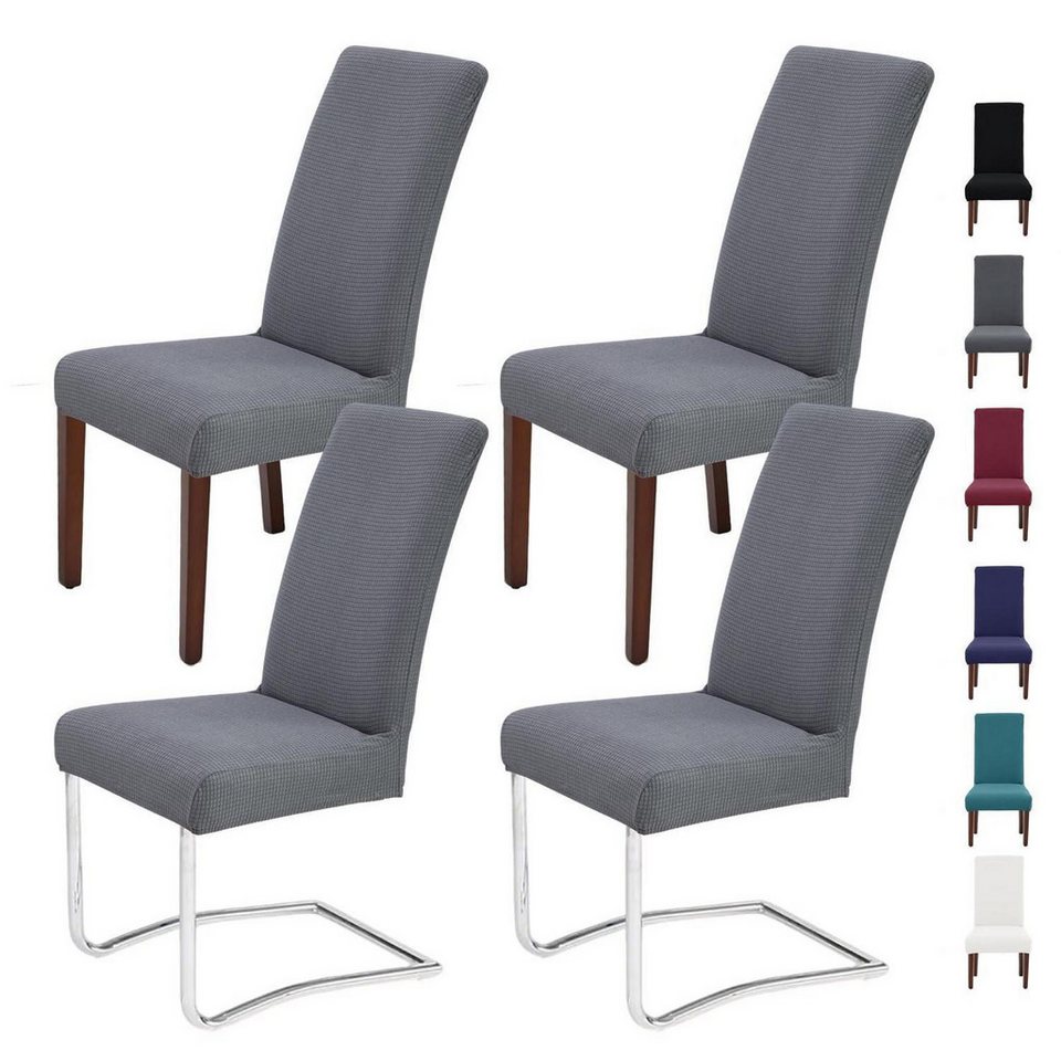 LuxusKollektion Stuhlbezug Stuhlhussen 4er Set Schwingstühle Stretch Waschbar Grau 4 Stück