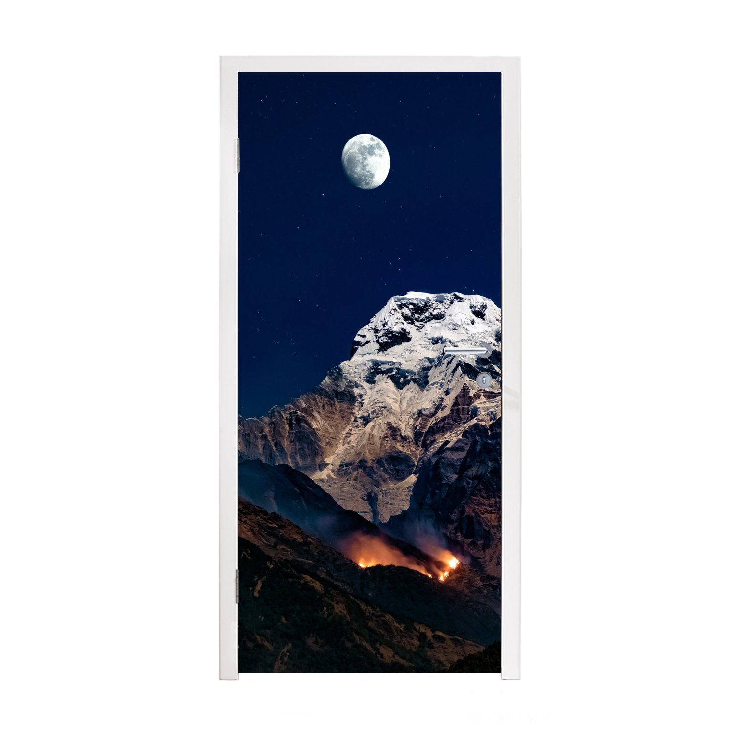 MuchoWow Türtapete Mond - Berg - Landschaft, Matt, bedruckt, (1 St), Fototapete für Tür, Türaufkleber, 75x205 cm