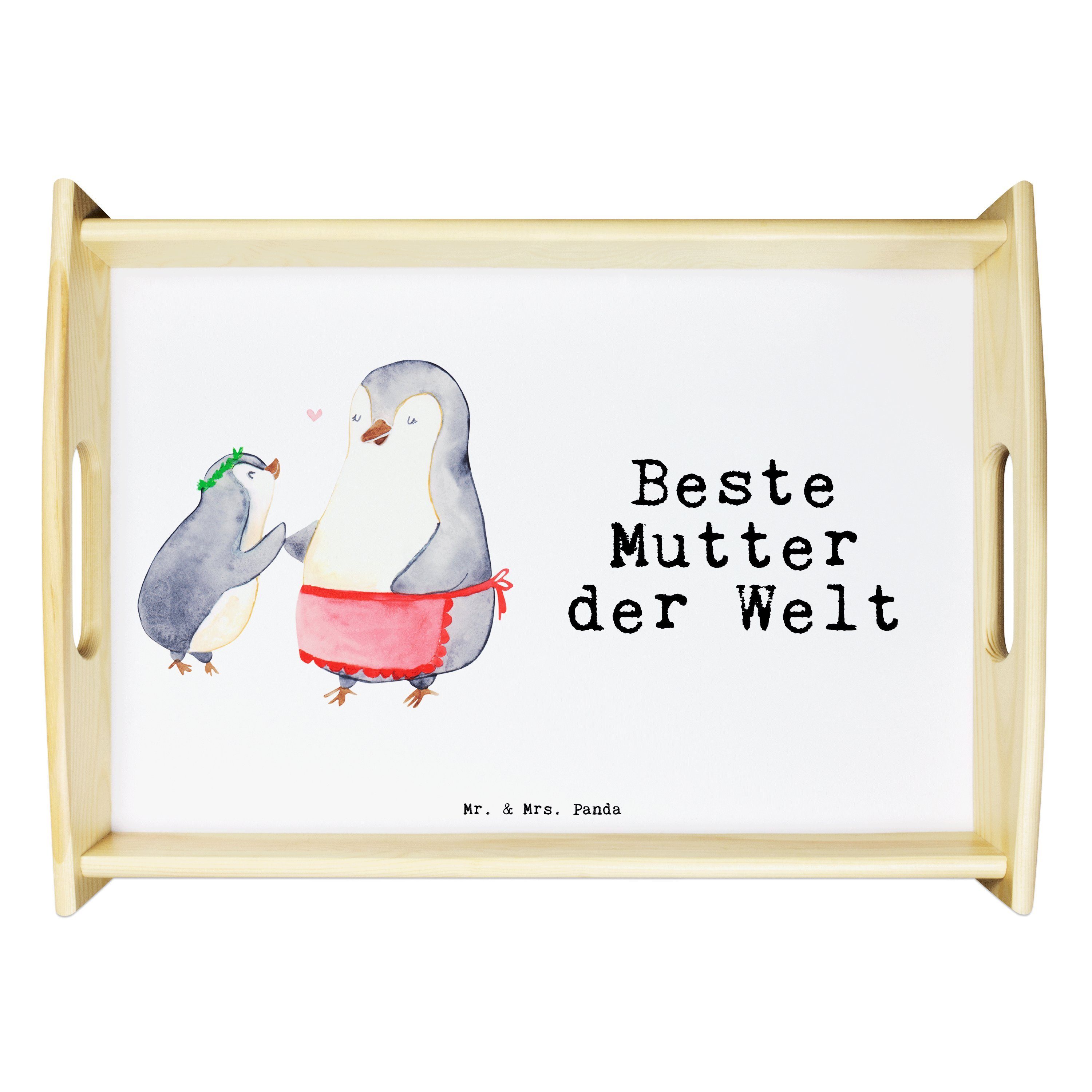 Mr. & Mrs. Panda Pinguin Dekotablett, Beste Mutter Echtholz Weiß Tablett, Geschenk, lasiert, (1-tlg) - der Welt Tablett 