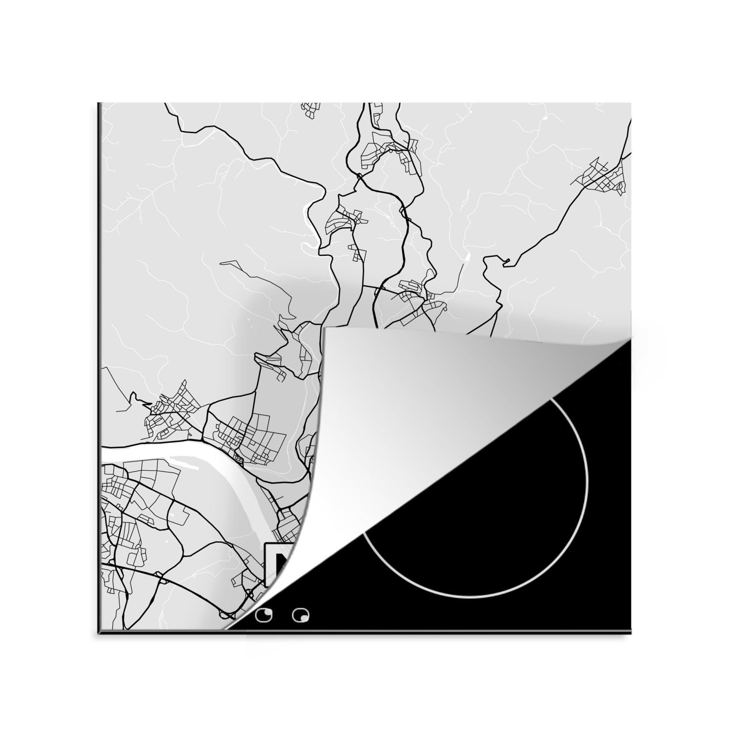 Stadtplan Neuwied Karte - Herdblende-/Abdeckplatte cm, 78x78 küche Vinyl, - MuchoWow Arbeitsplatte tlg), für - Deutschland, Ceranfeldabdeckung, (1