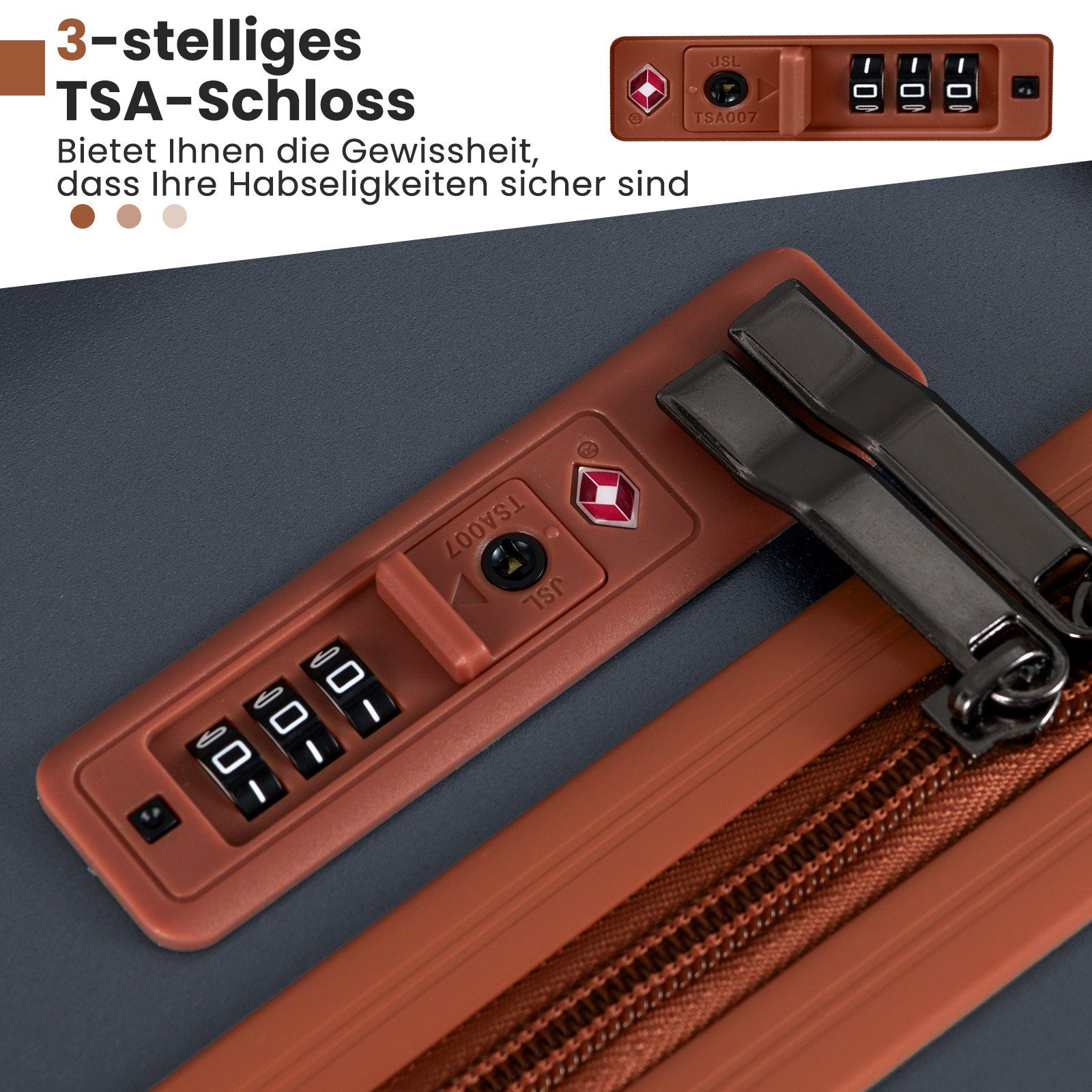 COSTWAY Hartschalen-Trolley, 4 Rollen, 3-teiliges Kofferset mit TSA-Schloss