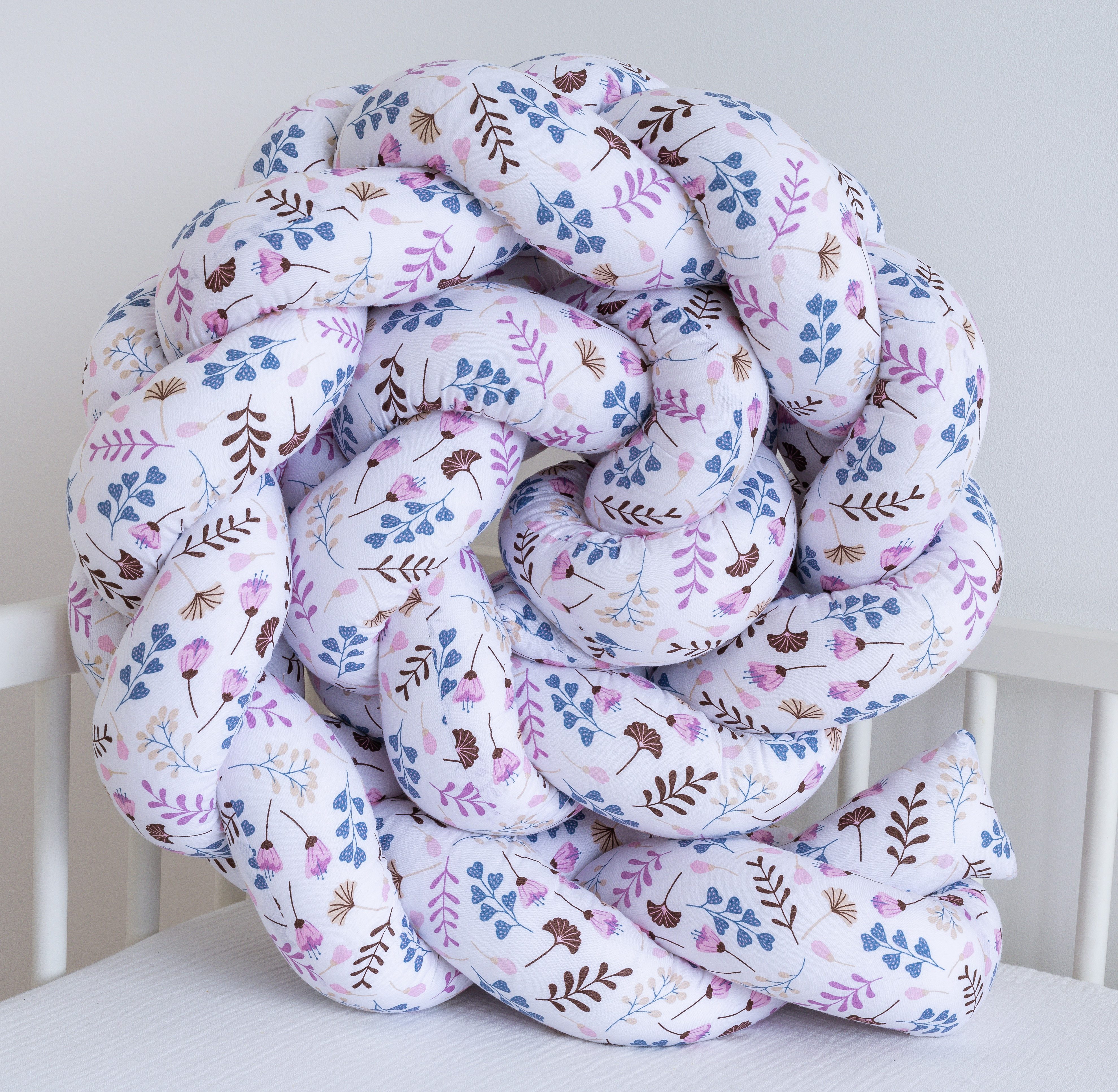 Loolay Nestchenschlange Geflochtenes Kissen Zierkissen Dekokissen Bettumrandung ROSA Blumen, (Zugluftstopper Zugluft Schlange Wickeltischumrandung Babybett Kinderzimmer Schutz, Wohndeko Bettschlange 100 150 200 300 400 cm & Länge auf Anfrage), Zugluftstopper tolle Wohndekoration Geschenk