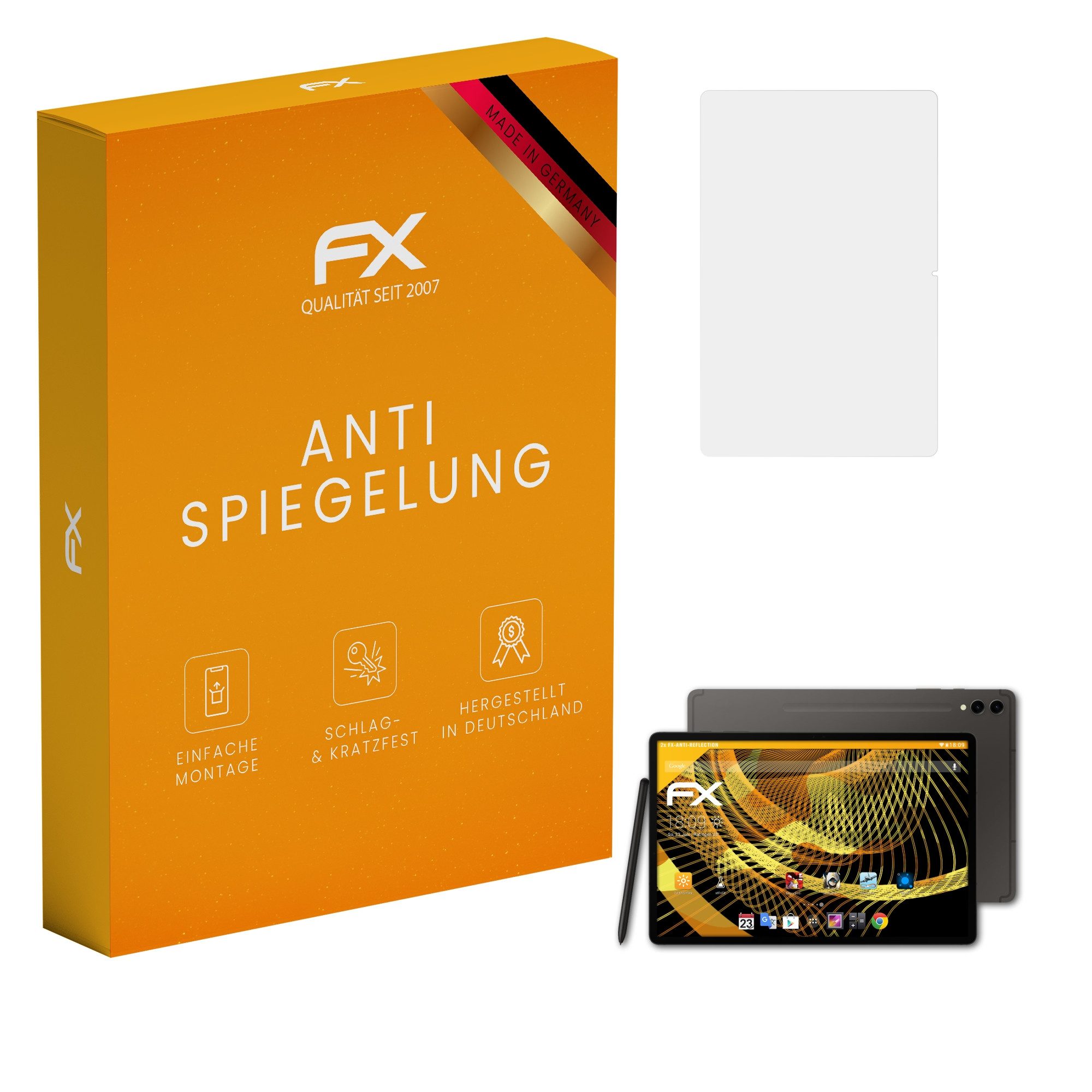 atFoliX Schutzfolie für Samsung Galaxy Tab S9 Plus, (2 Folien), Entspiegelnd und stoßdämpfend