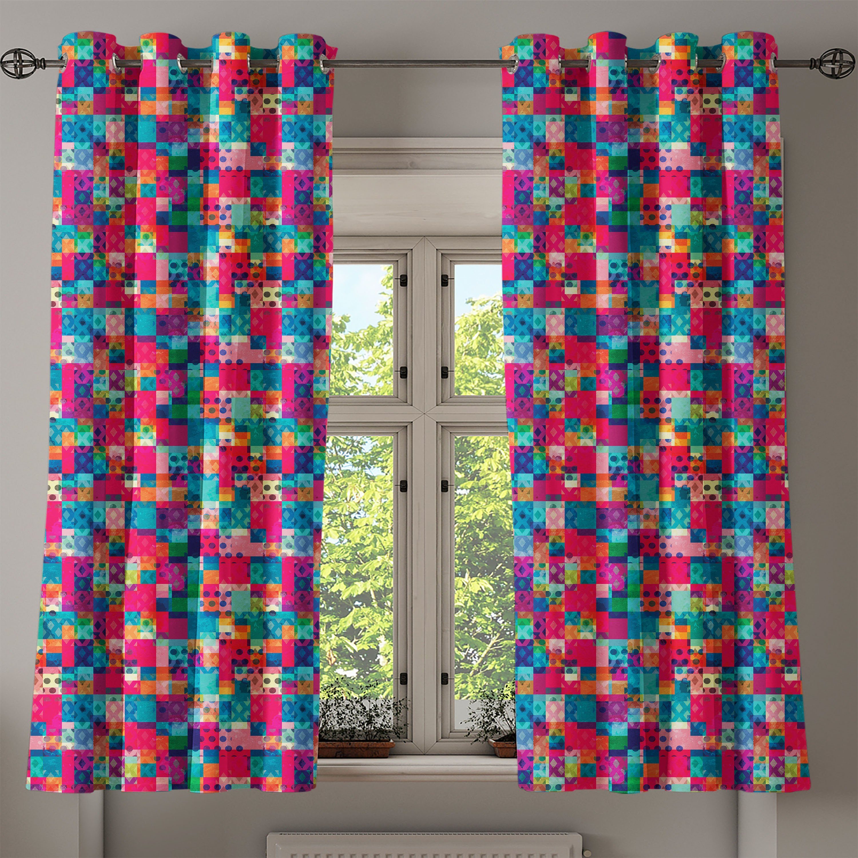 Gardine Dekorative 2-Panel-Fenstervorhänge für Schlafzimmer Dots Abstrakte Kunst Leuchtende Abakuhaus, Farbe Wohnzimmer