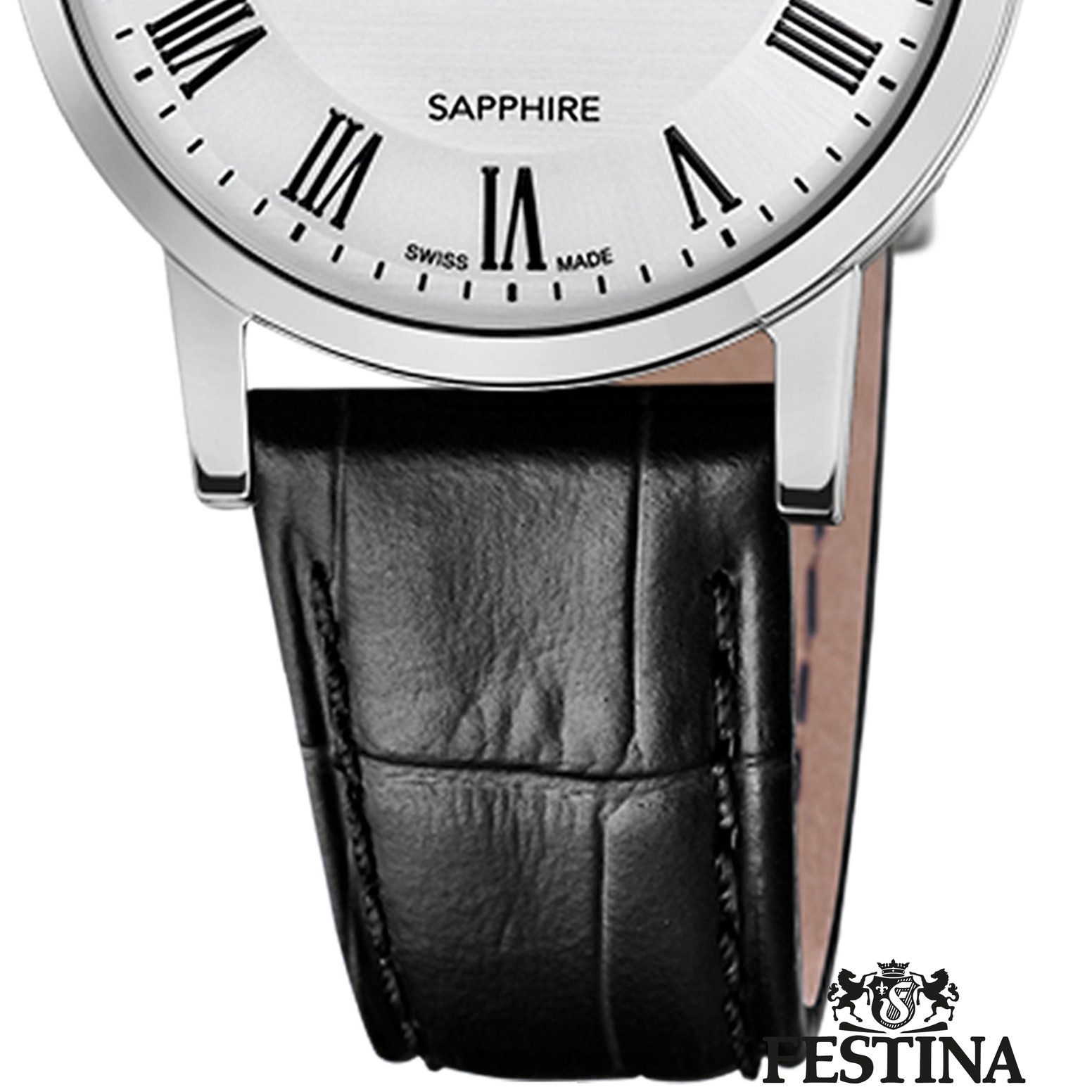 Festina Quarzuhr Festina Damenuhr Leder schwarz Festina, (Analoguhr), Damen Armbanduhr rund, Lederarmband schwarz, Elegant