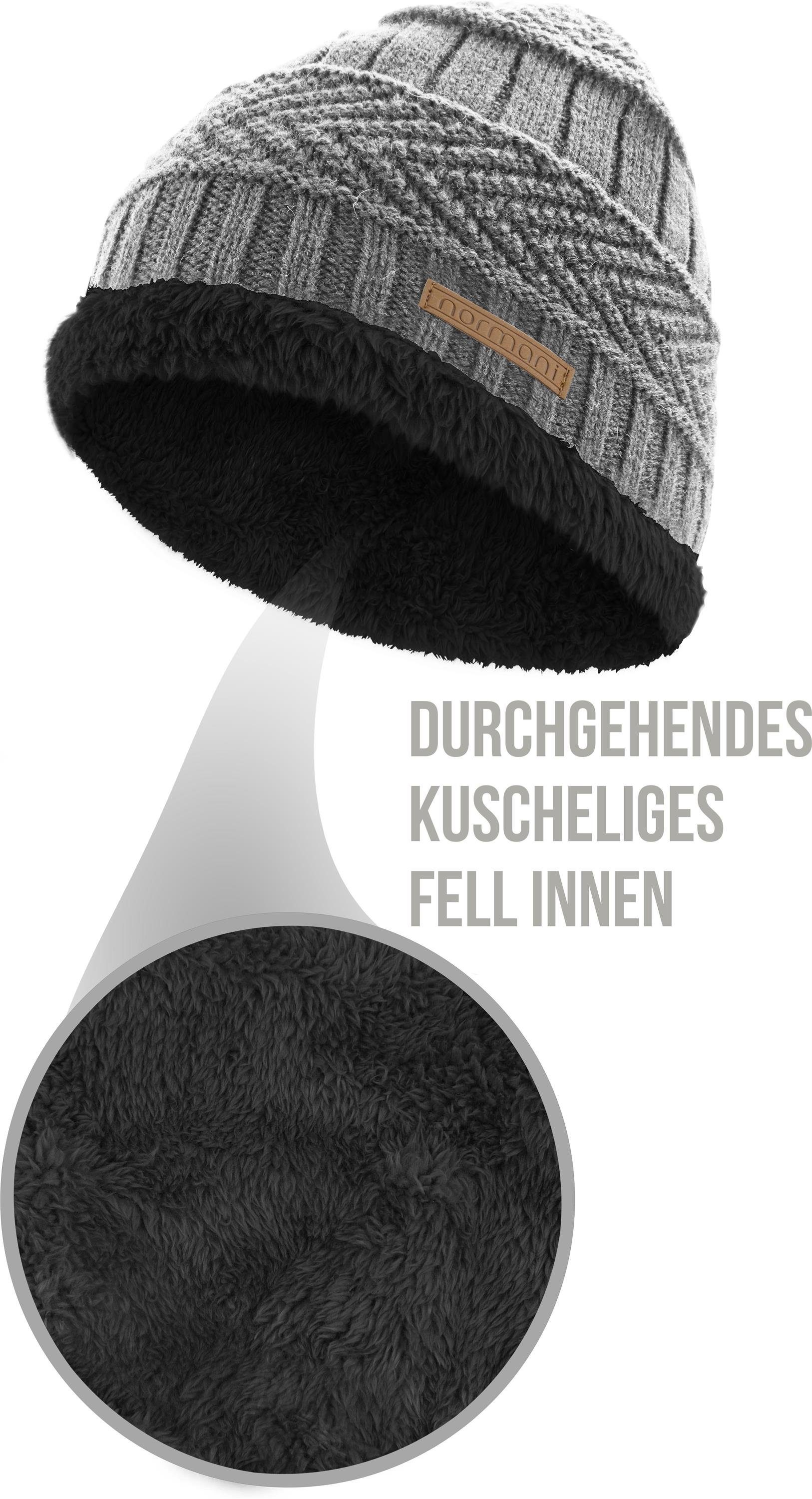 normani Strickmütze Winter Fellmütze Grau/Schwarz Kebili