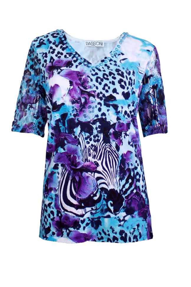 Passioni T-Shirt mit Leoparden- und Blumenmuster-Mix günstig online kaufen