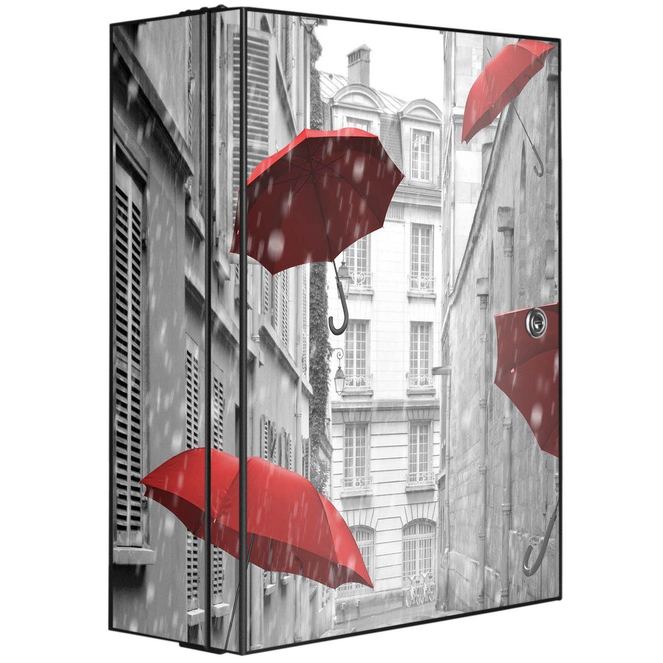 banjado Medizinschrank Stahl Rote Schirme Fächer) 2 15cm schwarz x große x (abschließbar, 46 3 kleine 35 und