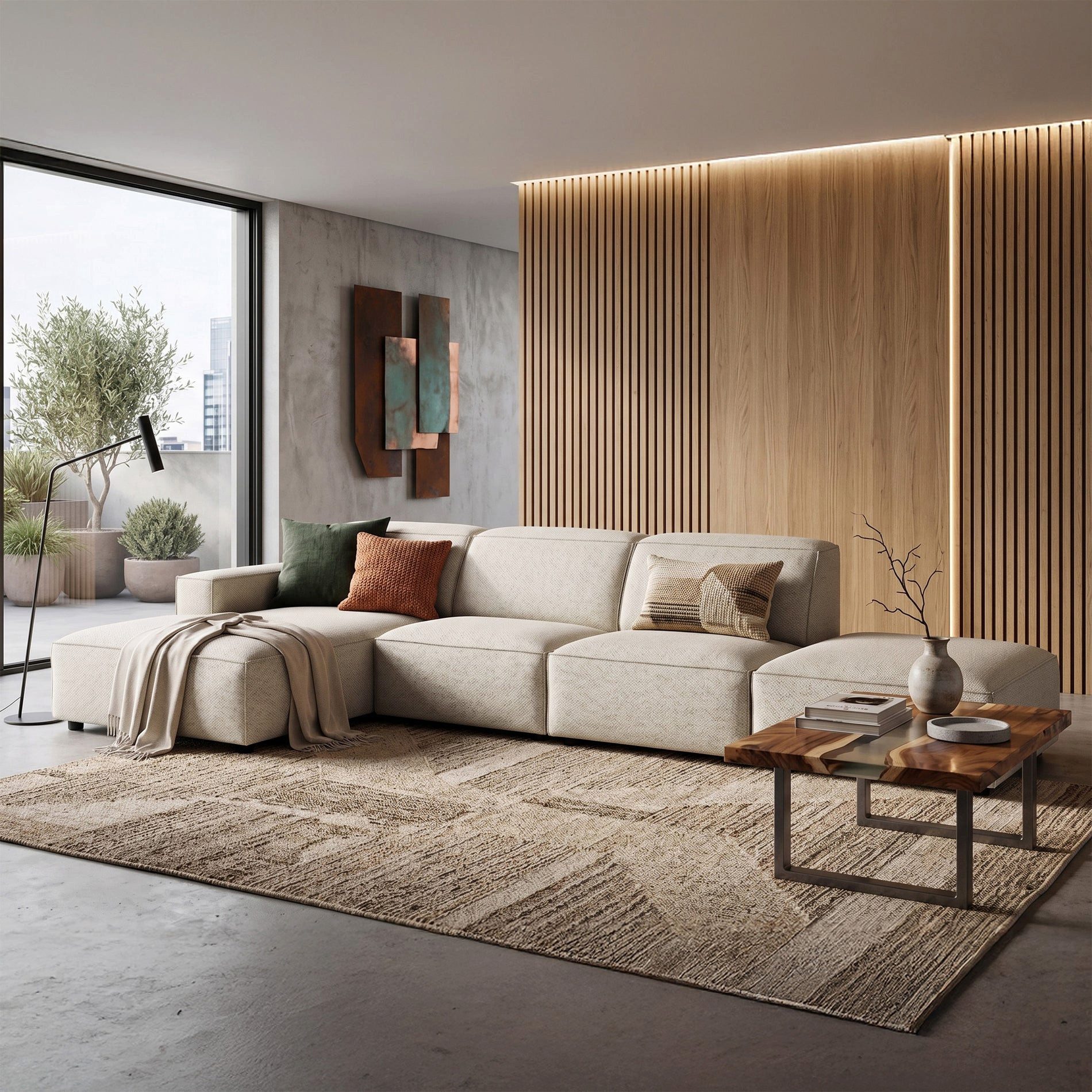 Selsey Ecksofa SELLMO, Modular, L-Form mit Hocker, Ottomane links, hydrophobes Chenille