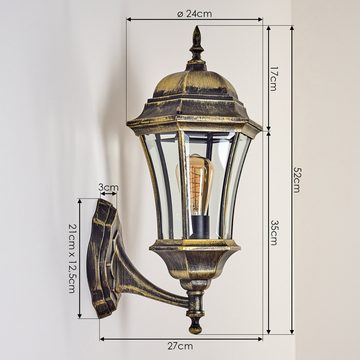 hofstein Außen-Wandleuchte Wandlampe in antikem Look aus Metall/Glas in Braun-Gold/Klar, ohne Leuchtmittel, Wandleuchte E27, Hof, Landhaus Außenleuchte, IP44, ohne Leuchtmittel