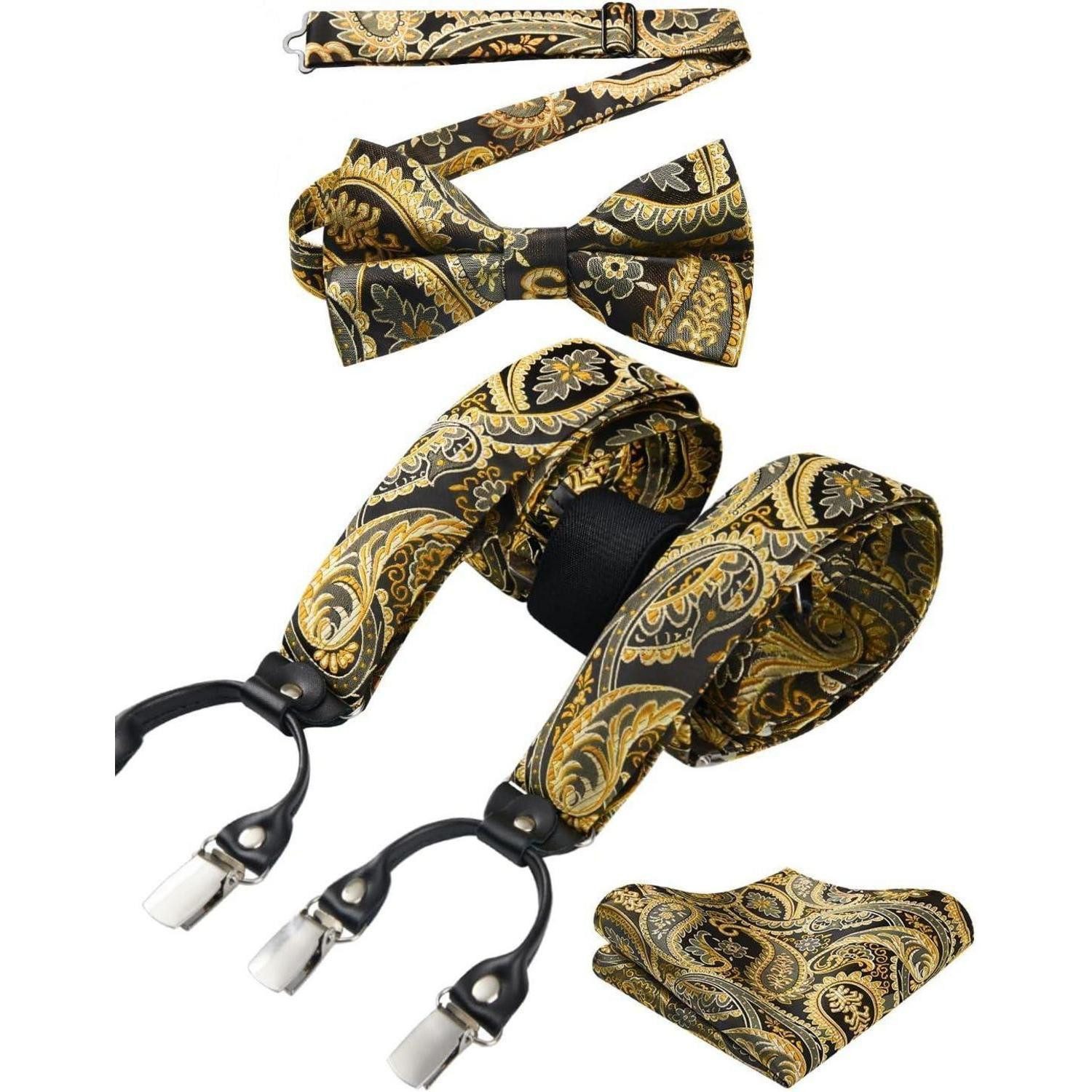 LuxusKollektion Hosenträger Hosenträger Herren 35mm 6 Clips Y Form Einheitsgröße Gold Paisley