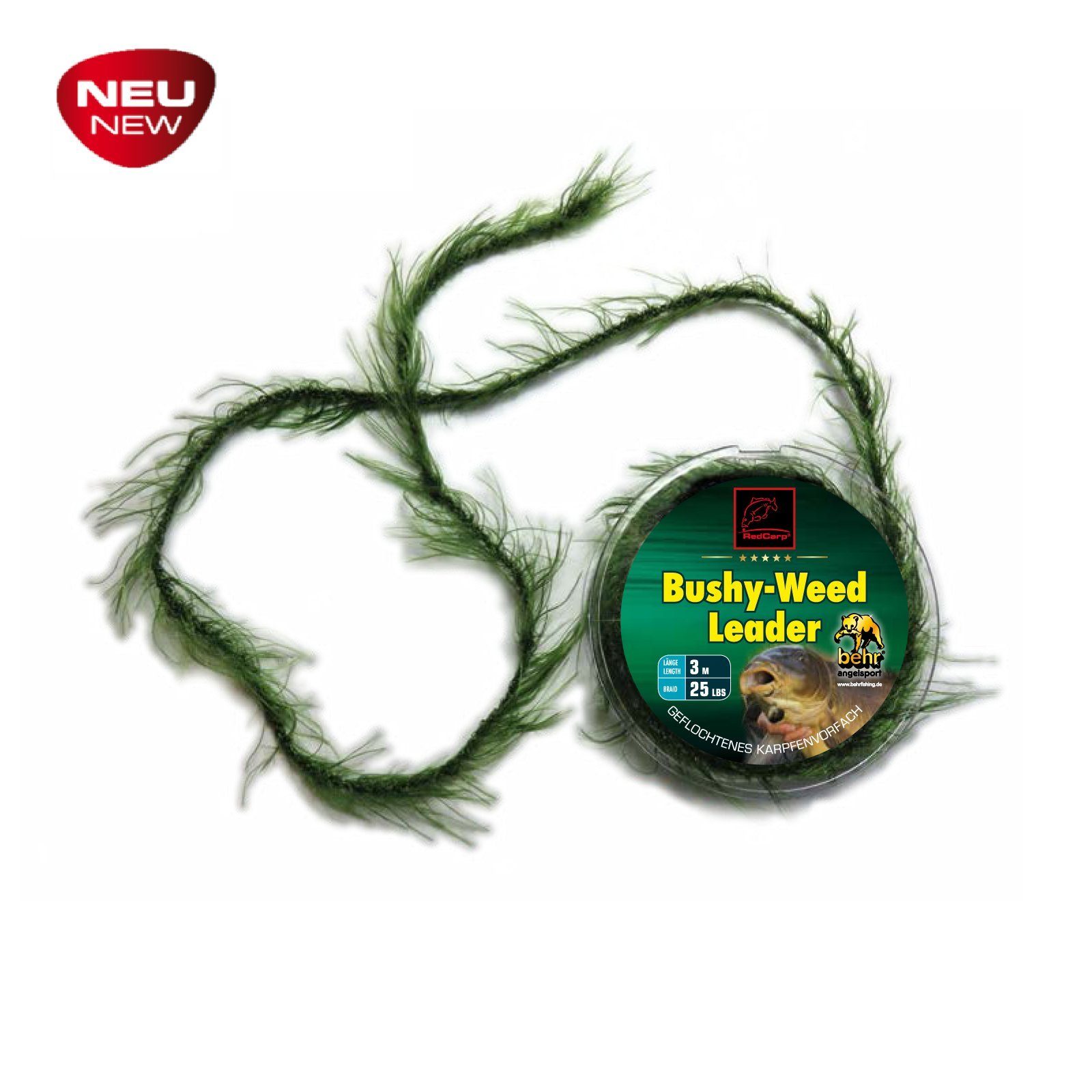 Vorfachschnur NEU Bushy Weed Leader 3m auf Spule Karpfenangeln Vorfach Boilie