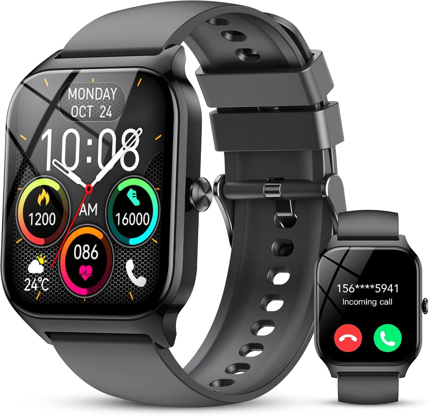 CASCHO P125 Smartwatch (4,6 cm, android ios), Smartwatch mit Bluetooth-Telefonie 1,85 Zoll Display 115+ Sportmodi