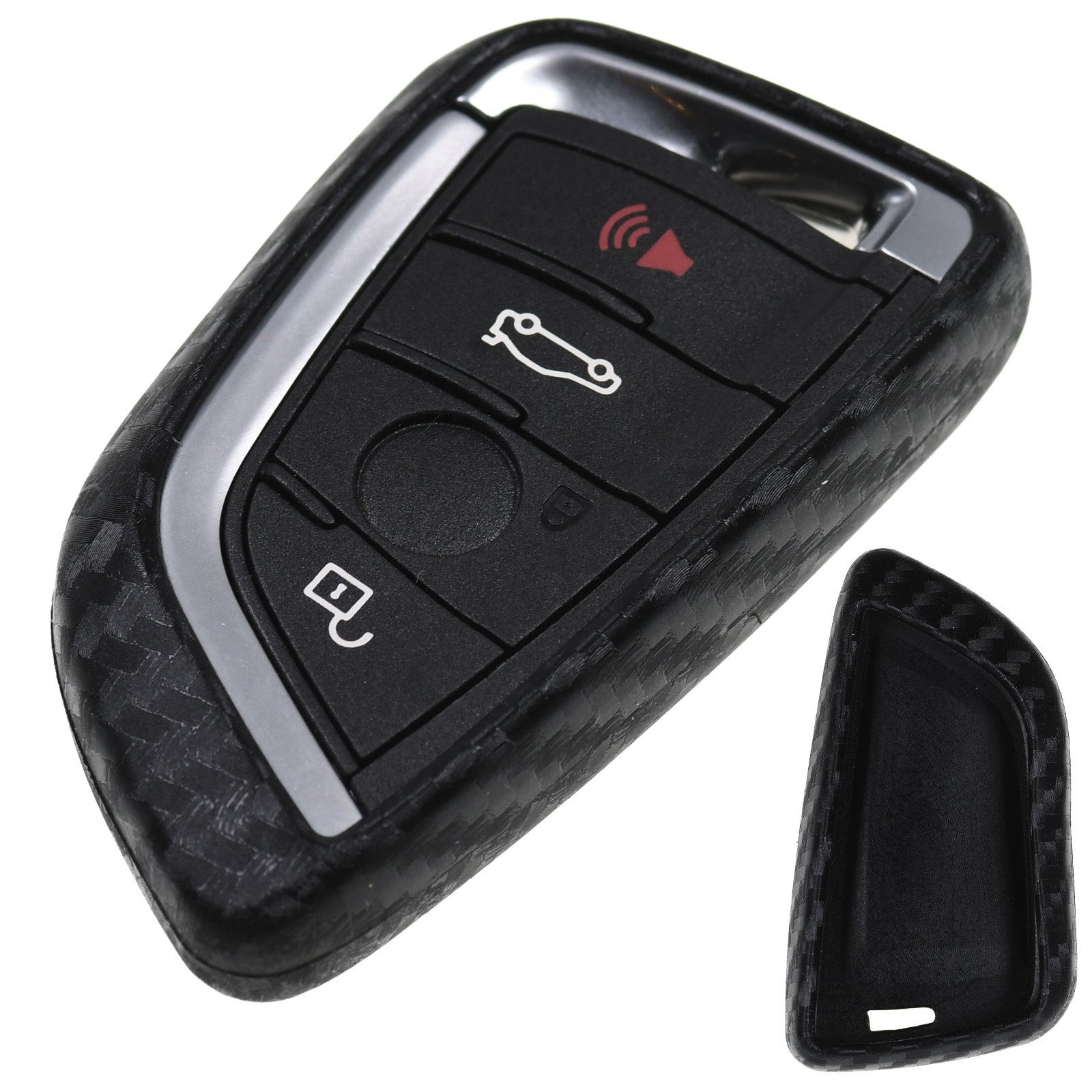 mt-key Schlüsseltasche Autoschlüssel Softcase Silikon Schutzhülle im Carbon Look, für BMW X5 F15 X6 F16 2er F45 F46 X1 F48 3 Tasten KEYLESS SMARTKEY