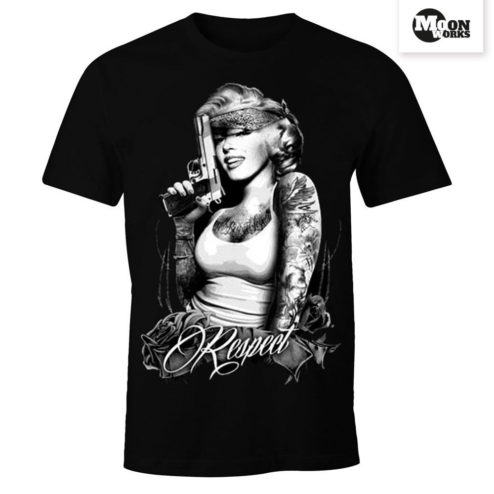 MoonWorks Print-Shirt Herren T-Shirt Marilyn Monroe mit Pistole Respect Gangster Waffe mit Print