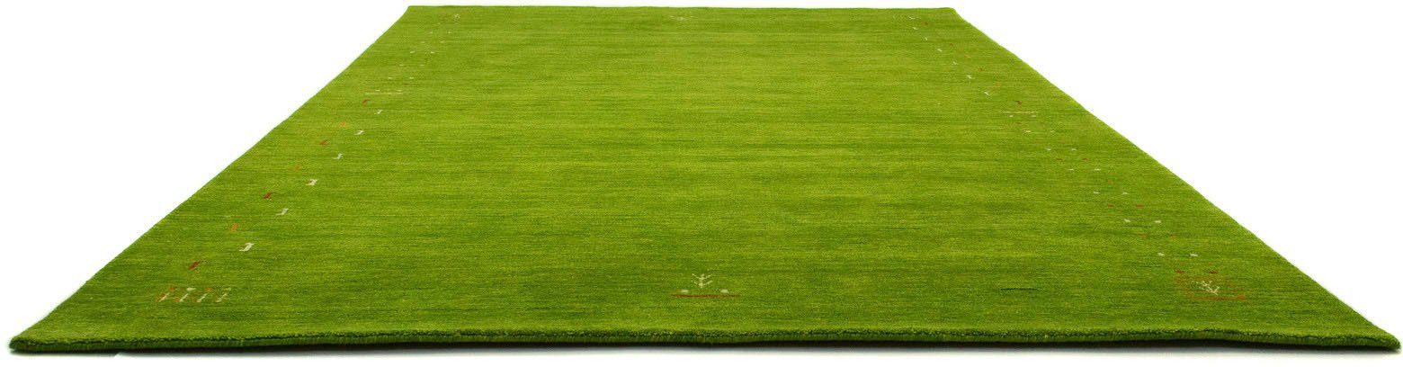 Wollteppich GABBEH FEIN FENTH, morgenland, rechteckig, Höhe: 18 mm, reine Schurwolle bunte Bordüre, Wohnzimmer grün