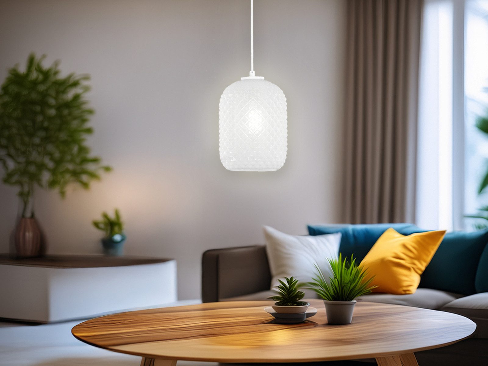 Luce Ambiente Design LED Pendelleuchte mit Relief Glas Lampenschirm Ø 15cm, Dimmfunktion, LED wechselbar, Warmweiß, Hängelampe einflammig inkl. Leuchtmittel mit 3 Stufen Dimmer