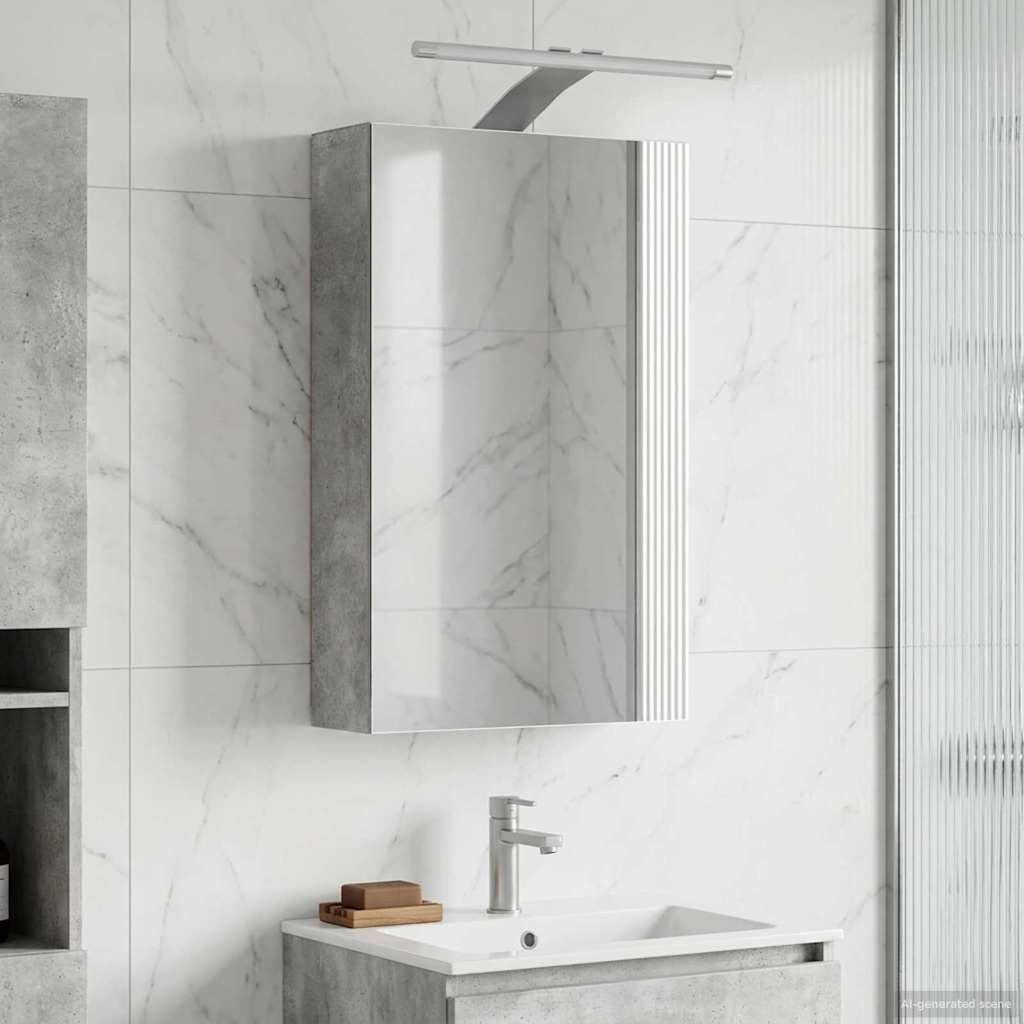 furnicato Badkommode Spiegelschrank 30 x 10,5 x 50 cm Beton Grau, LED-beleuchteter Badschrank mit Zwei-Wege-Spiegel und USB-Anschluss