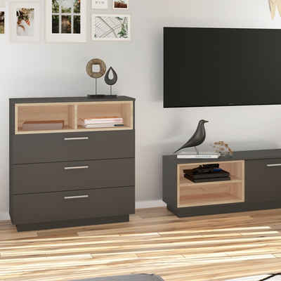 Vicco Kommode Highboard Anrichte BEATRICE Anthrazit 3 Schubladen