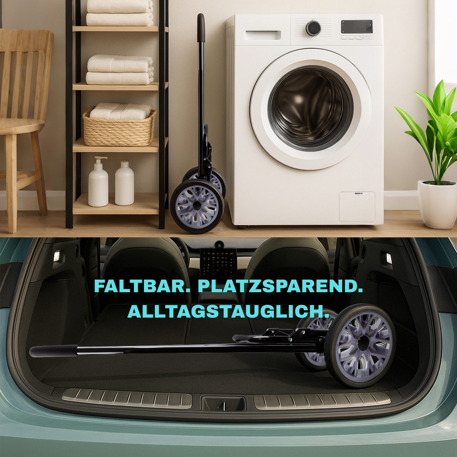 Allyson Einkaufstrolley Allyson Einkaufswagen Trolley Klappbar – Belastbar & Geräuschlos, 45 l, Klappbares Leichtbau-Gestell mit ergonomischem Soft-Touch-Griff – Bild 4 von 5