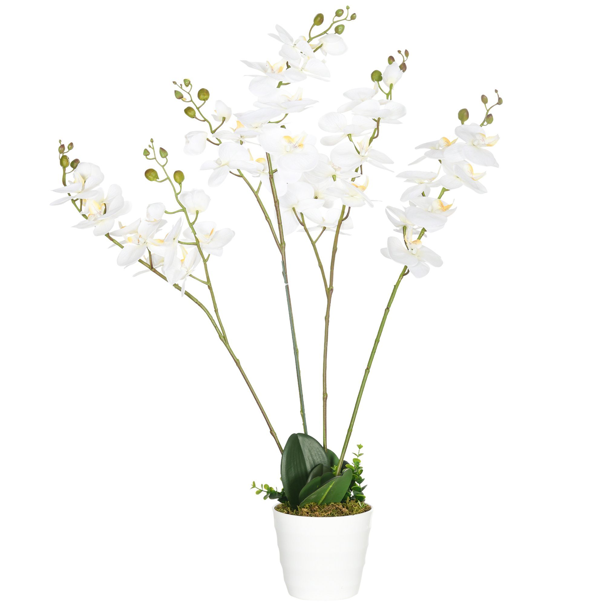 Kunstpflanze künstliche Pflanze, 16,5 cm x 16,5 cm x 14 cm, Grün + Weiß  Orchidee, HOMCOM, Höhe 75 cm, im Kunststofftopf