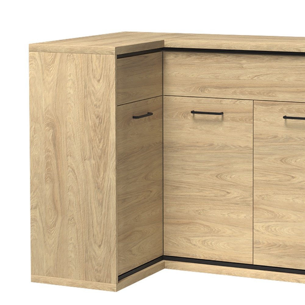 Lomadox Kommode MEGARA-161, Eckschrank Sideboard Schrank modern in braun mit Eiche Hickory Design