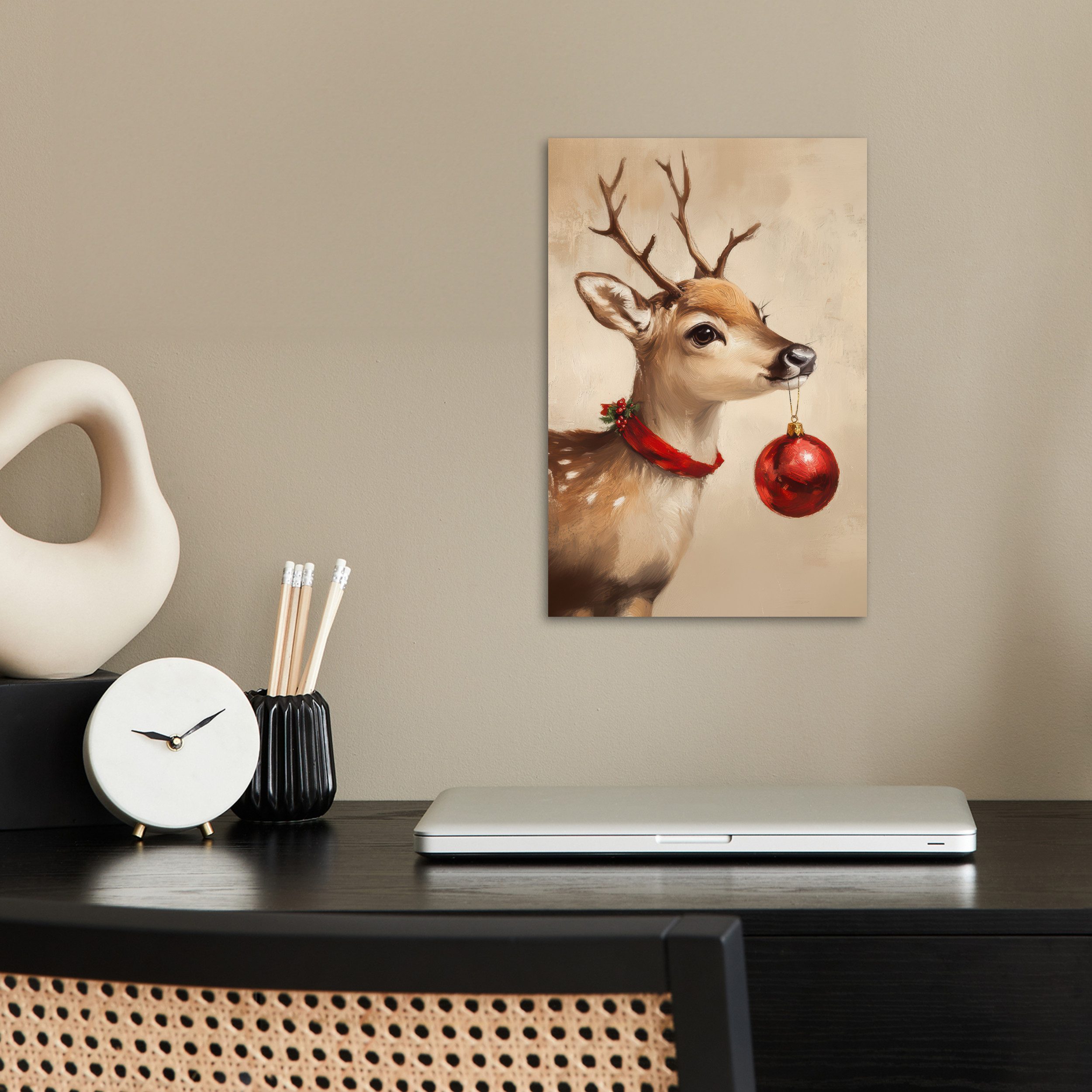 MuchoWow Poster Weihnachten - Hirsch - Geweih - Weihnachtskugel - Rentier, günstig online kaufen