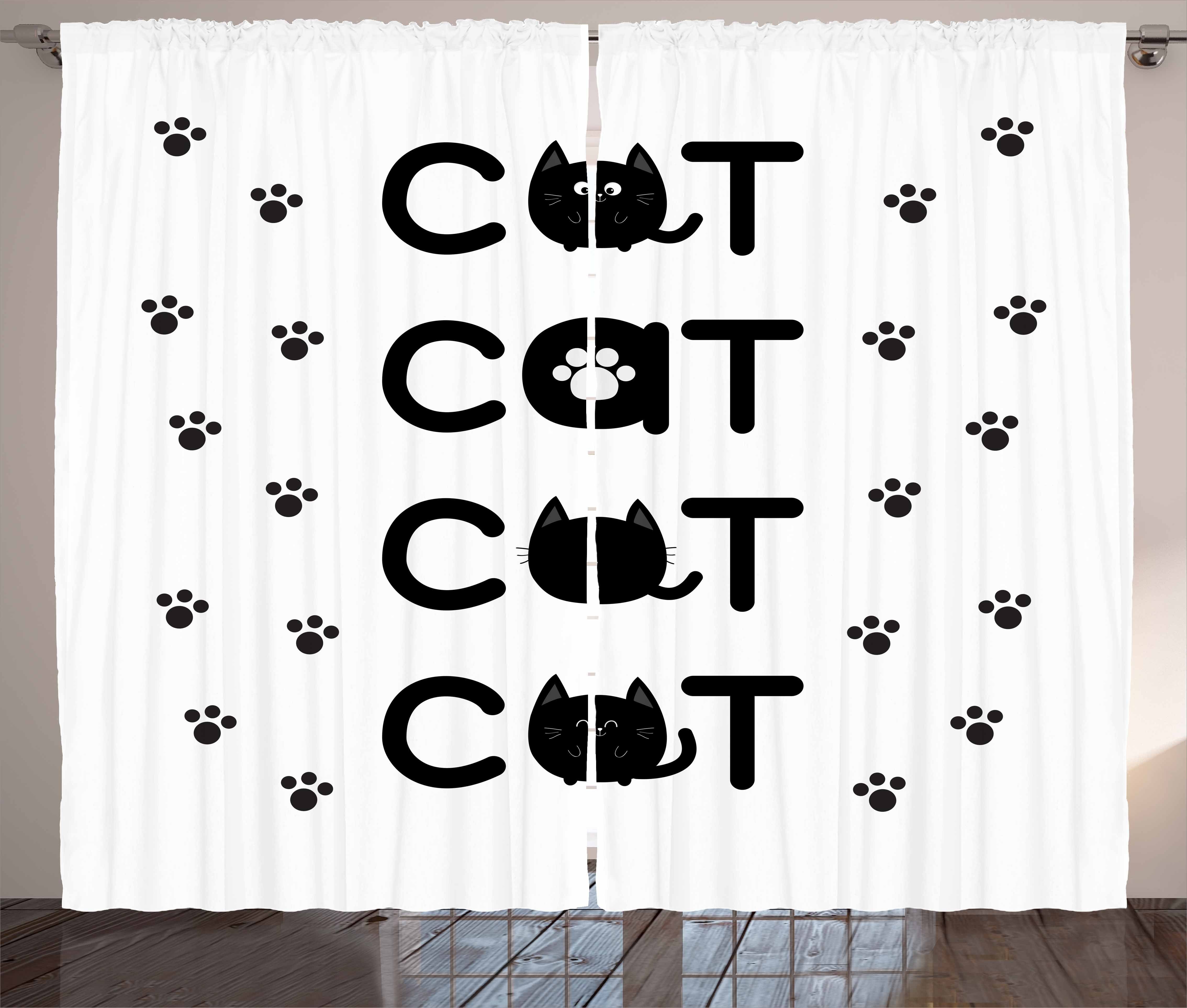 Gardine Schlafzimmer Kräuselband Vorhang mit Schlaufen und Haken, Abakuhaus, Katze Cat Text mit Tatzen-Druck